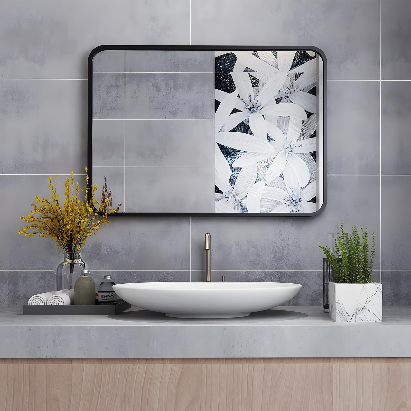 Miqu Specchio da Bagno Rettangolare 100x60 cm, Nero