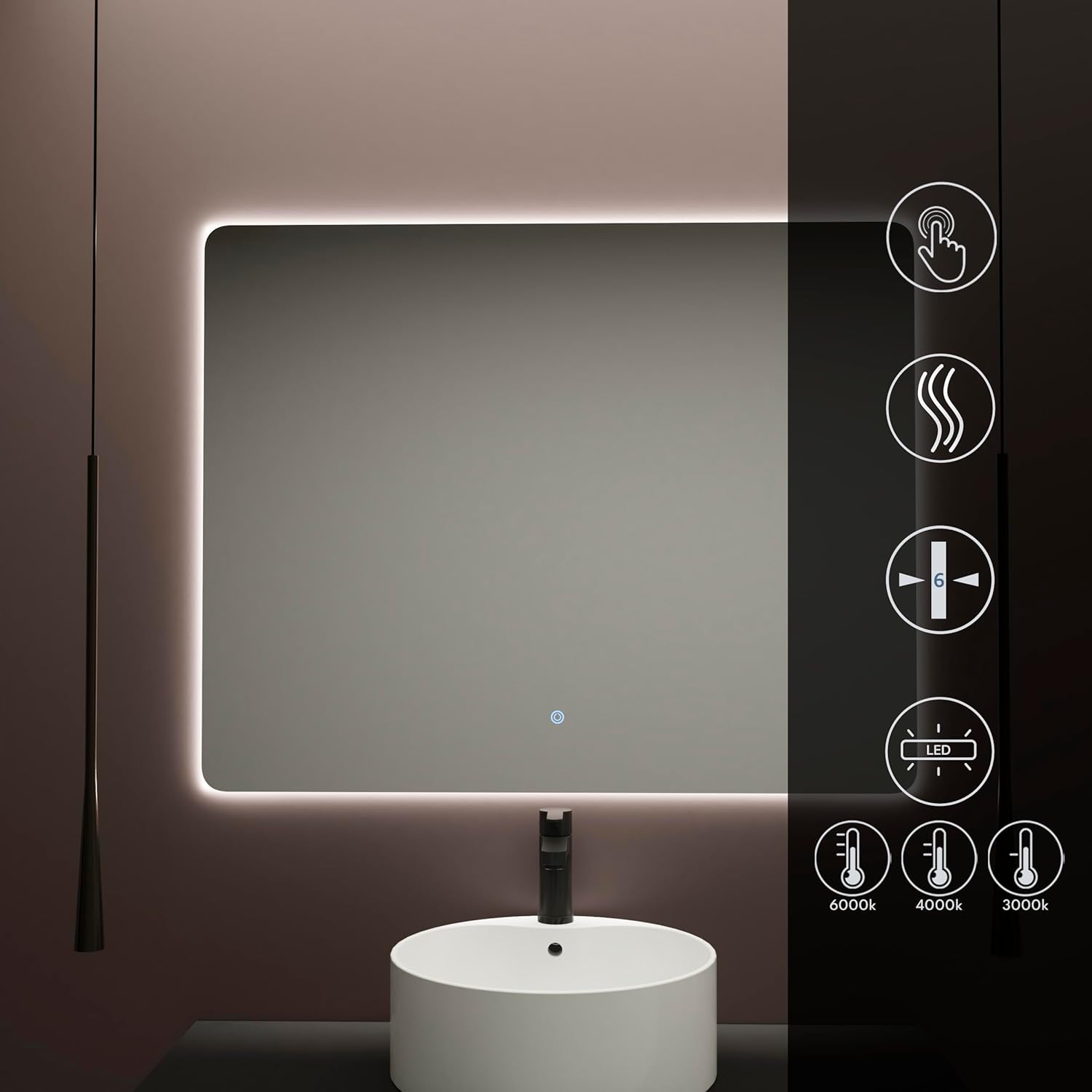 Baikal Specchio da Bagno Rettangolare 100x80cm Retroilluminato - immagine 2