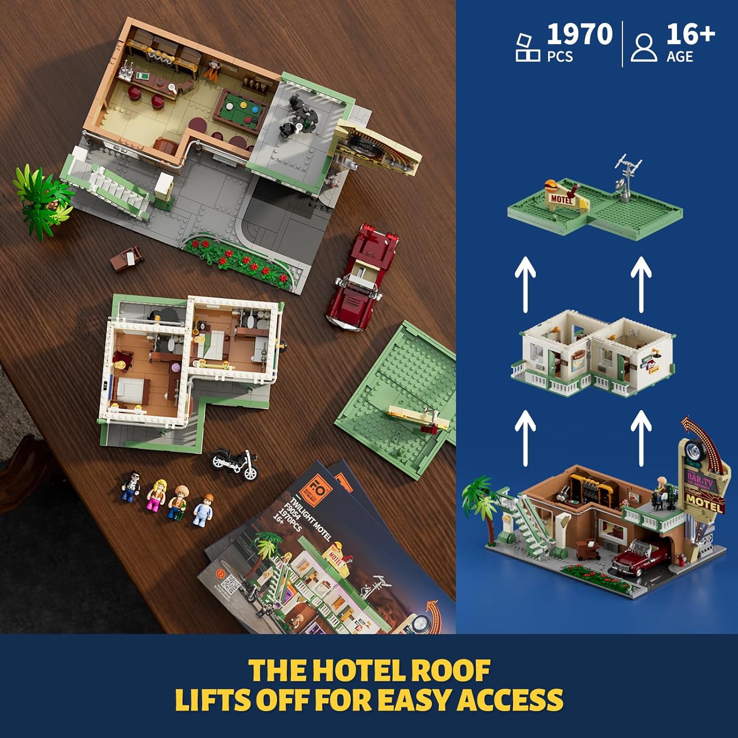 Funwhole City Car-Motel - Set Mattoncini Retrò 1970 pezzi - immagine 3