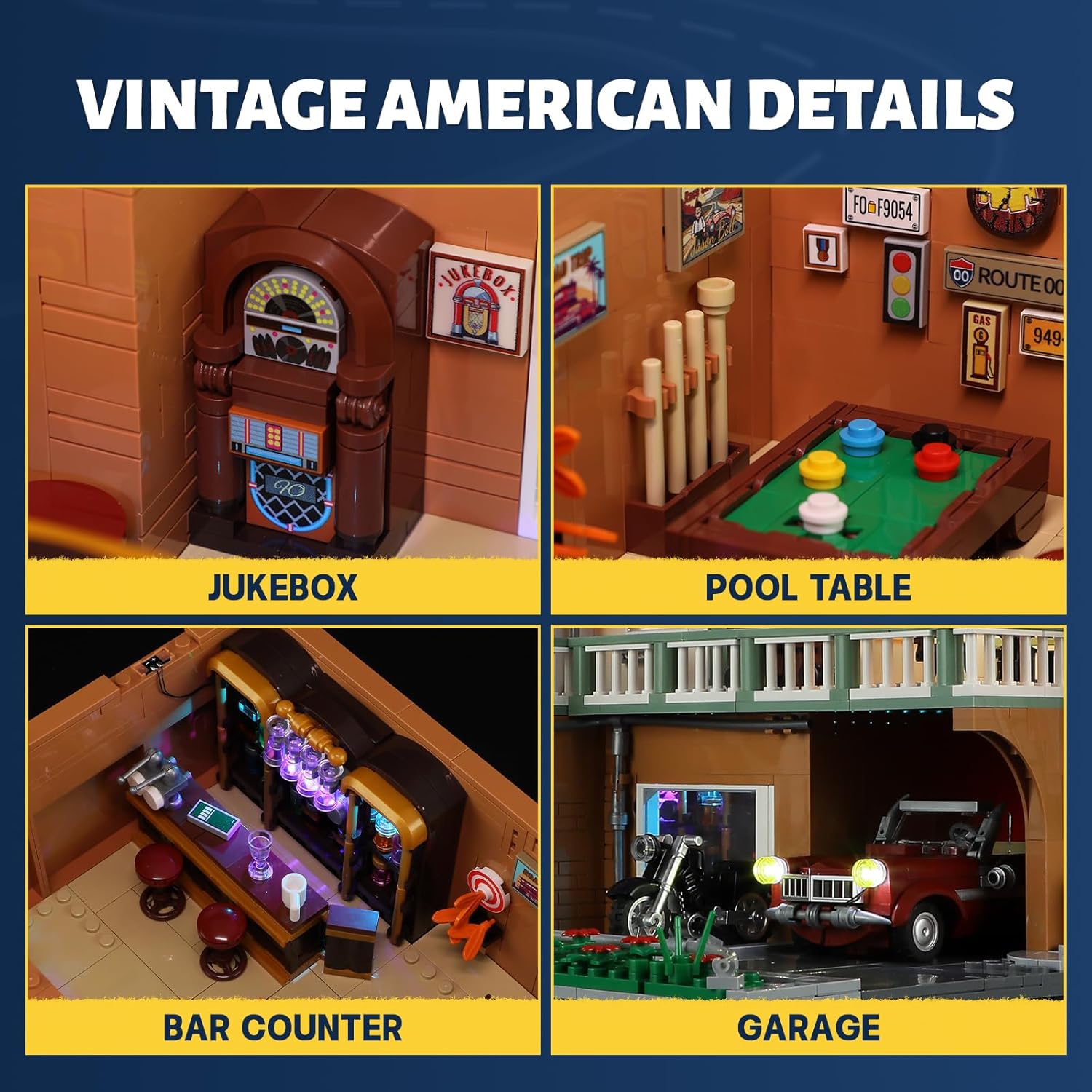 Funwhole City Car-Motel - Set Mattoncini Retrò 1970 pezzi - immagine 5