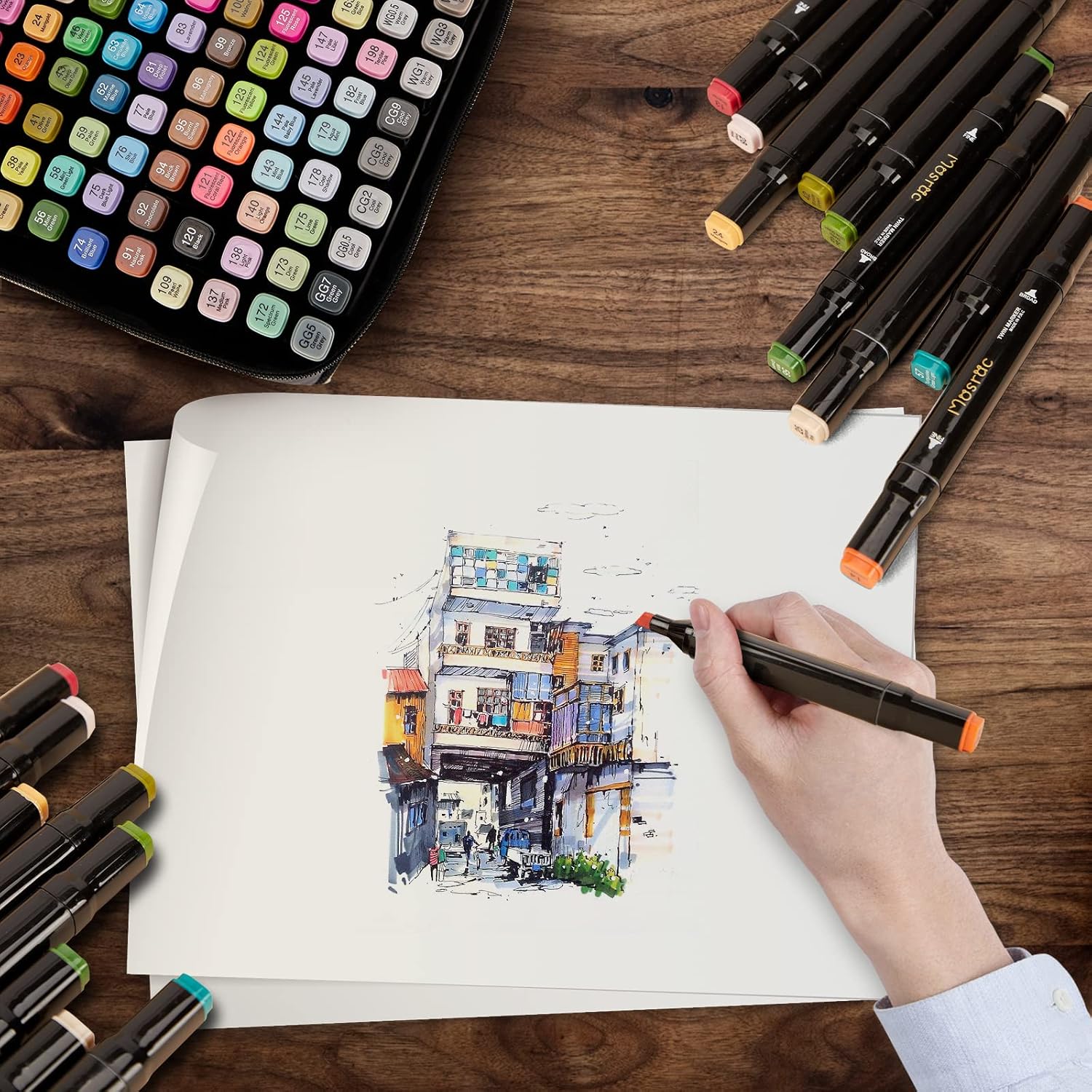 Pennarelli Punta Pennello Marker ad Alcool 121 Colori - immagine 7