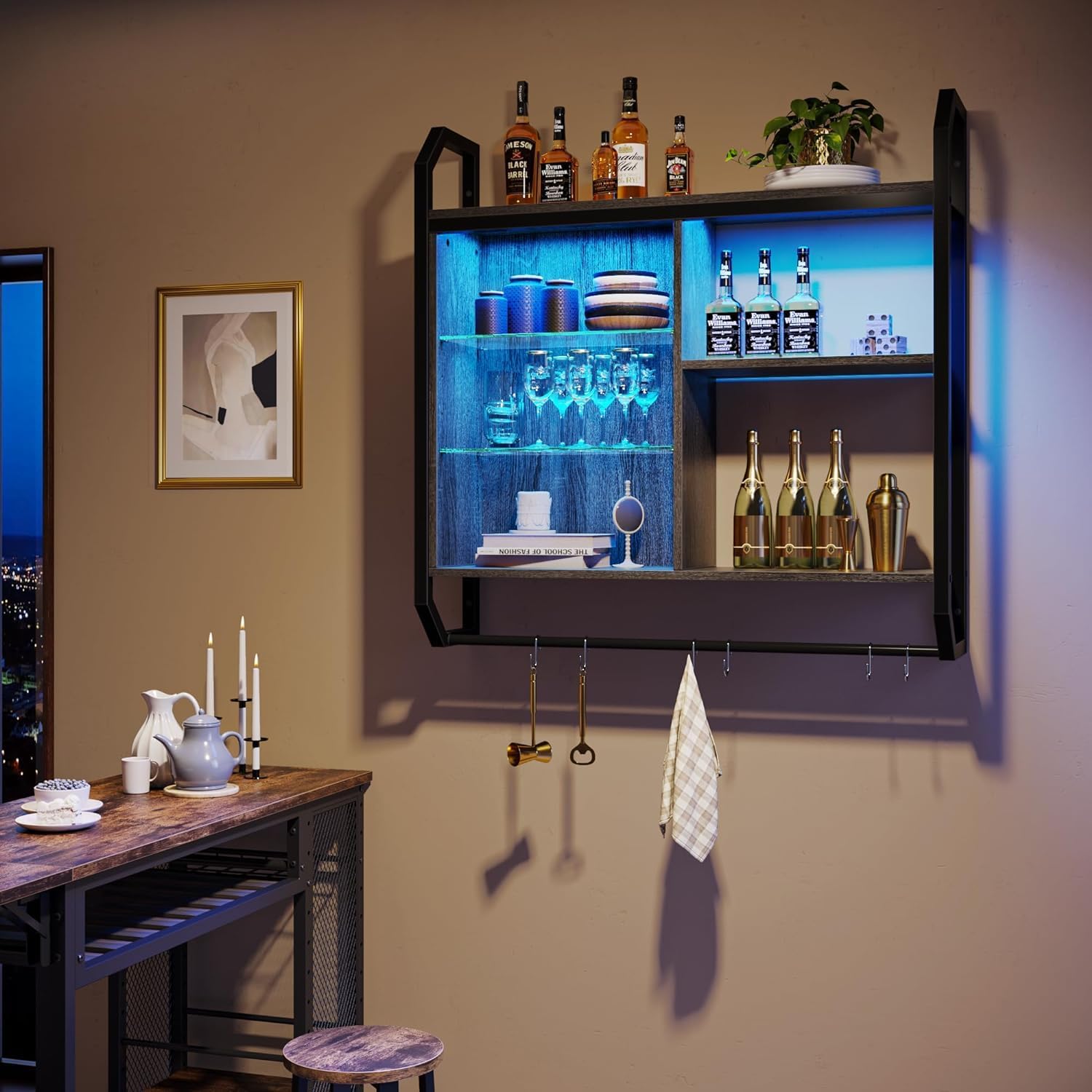 Bestier Mensole da Cucina a LED Industriali 84cm, Nere - immagine 2