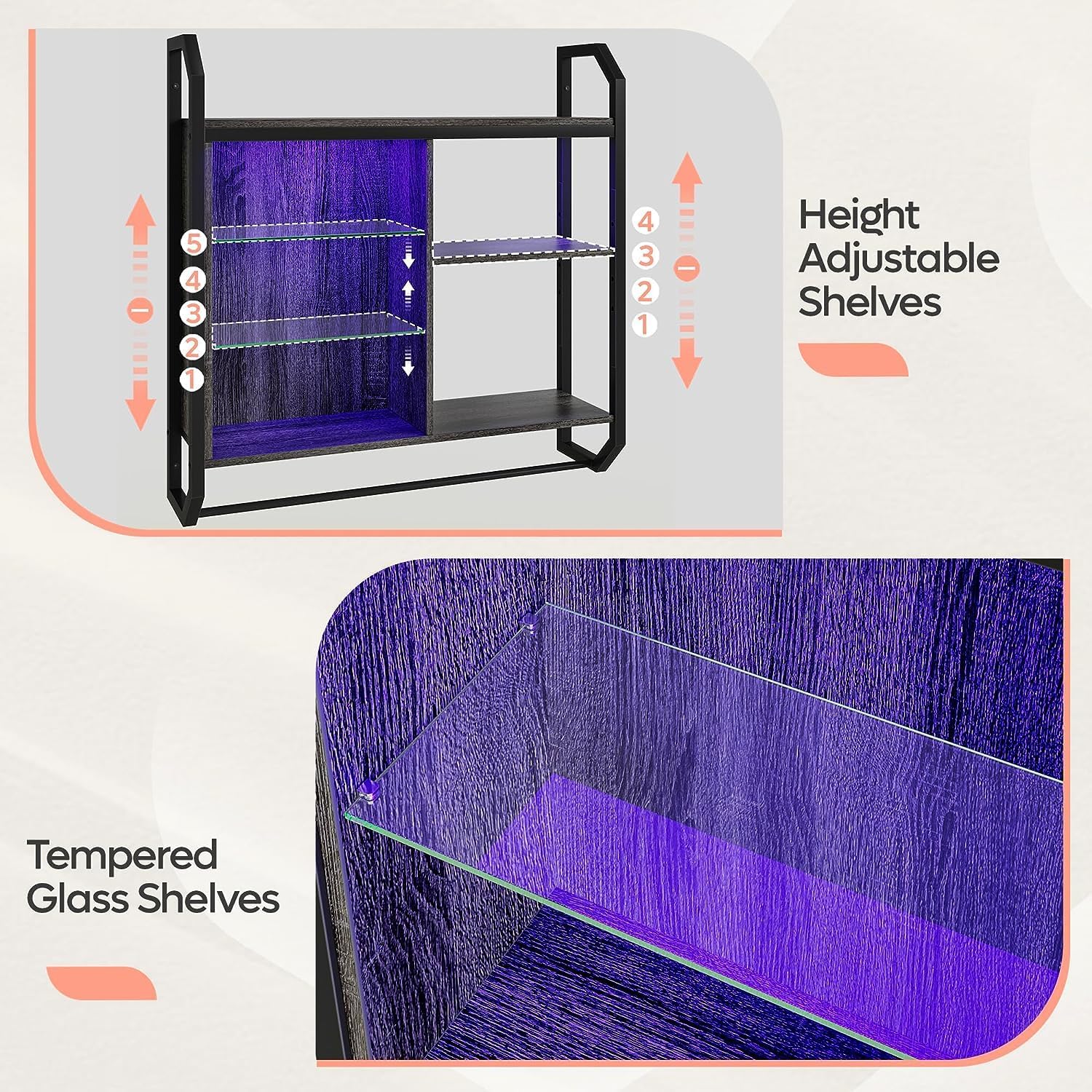 Bestier Mensole da Cucina a LED Industriali 84cm, Nere - immagine 3