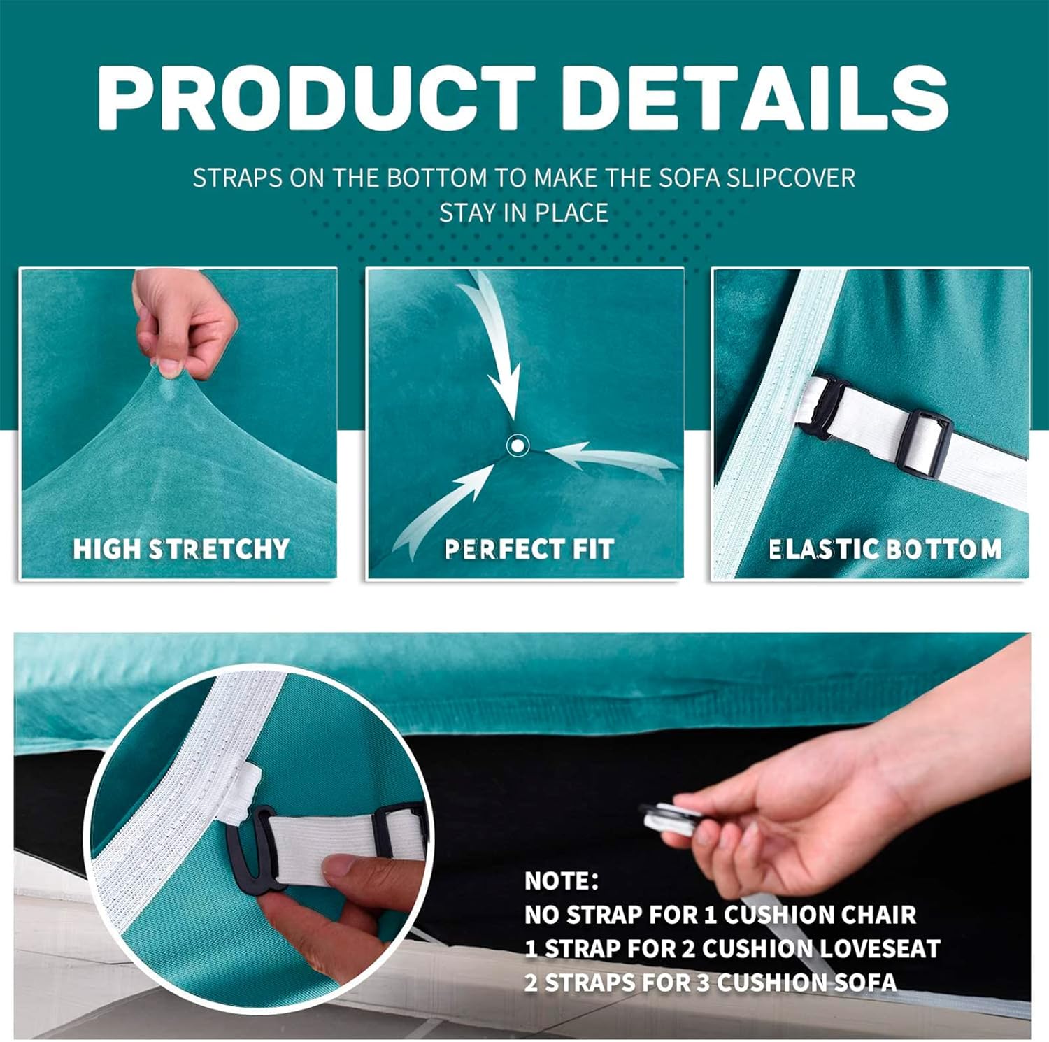 XINEAGE Copridivano 2 Posti in Velluto, Blu Pavone - immagine 3