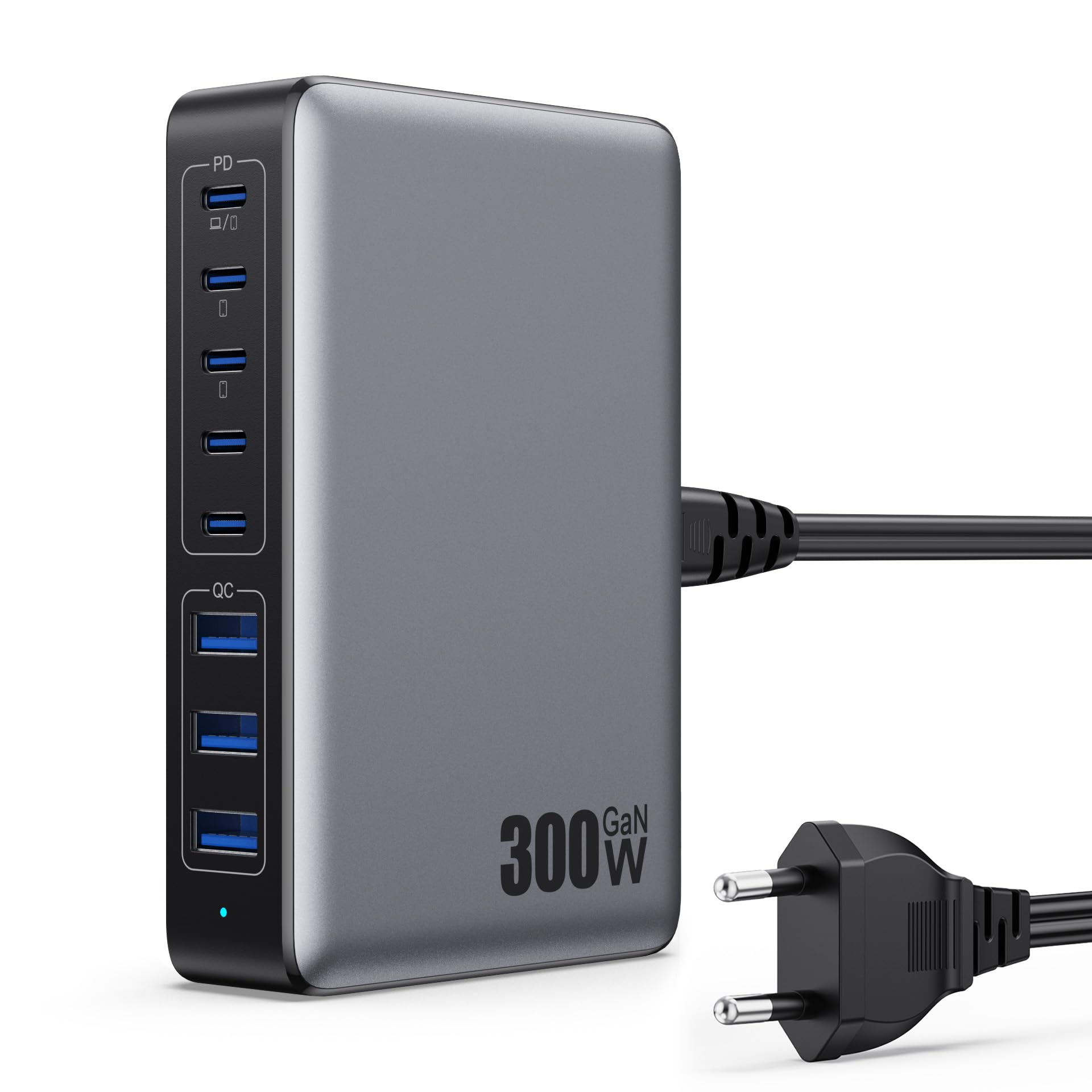 Caricatore USB-C Multiplo GaN 300W 8 Porte, Nero
