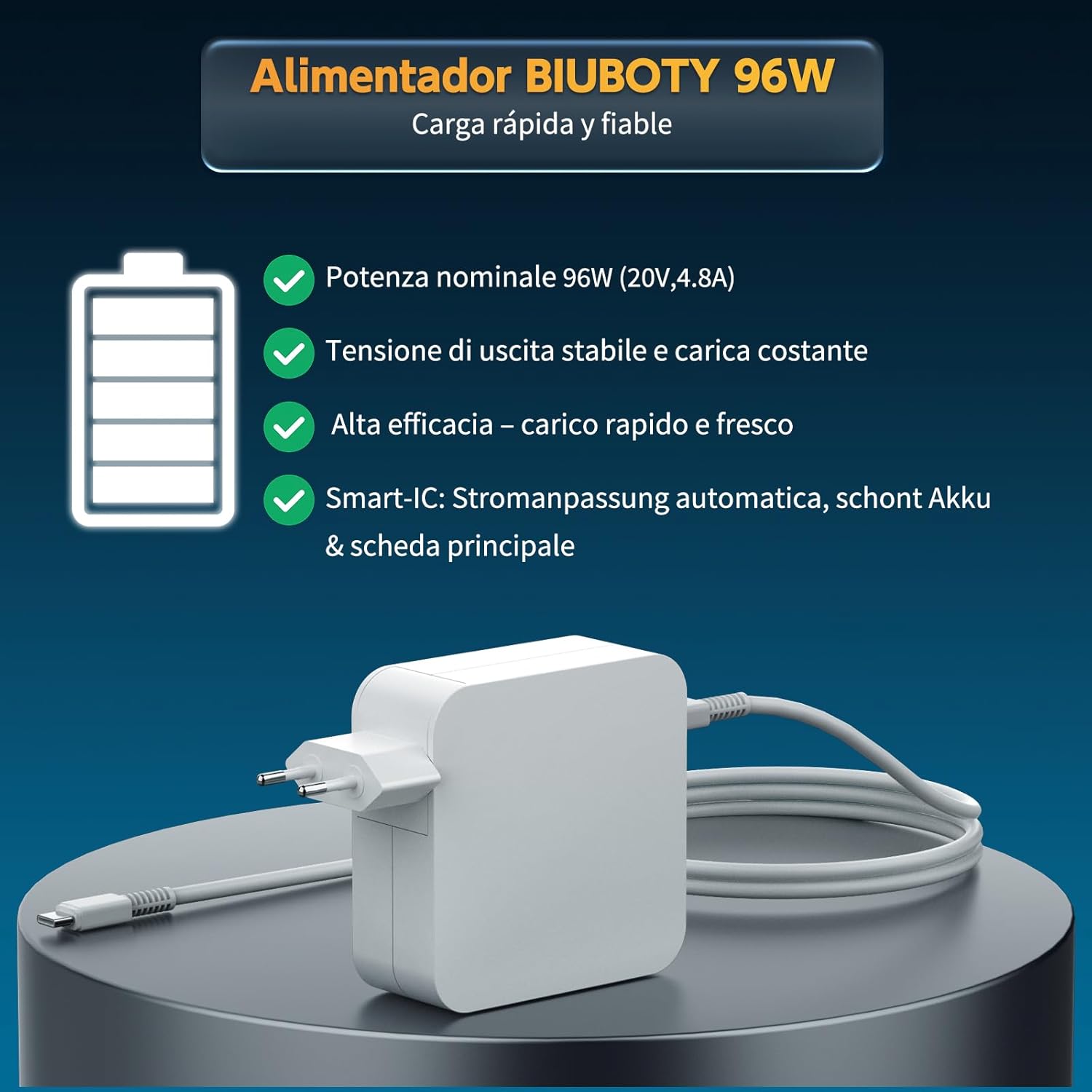 Alimentatore USB C 96W con Cavo 2M - immagine 2