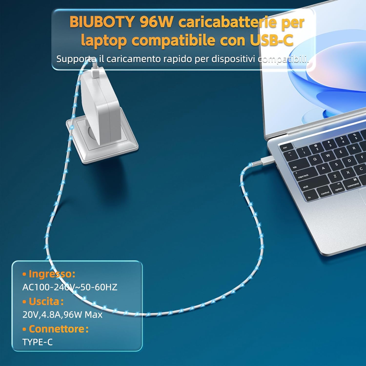 Alimentatore USB C 96W con Cavo 2M - immagine 3