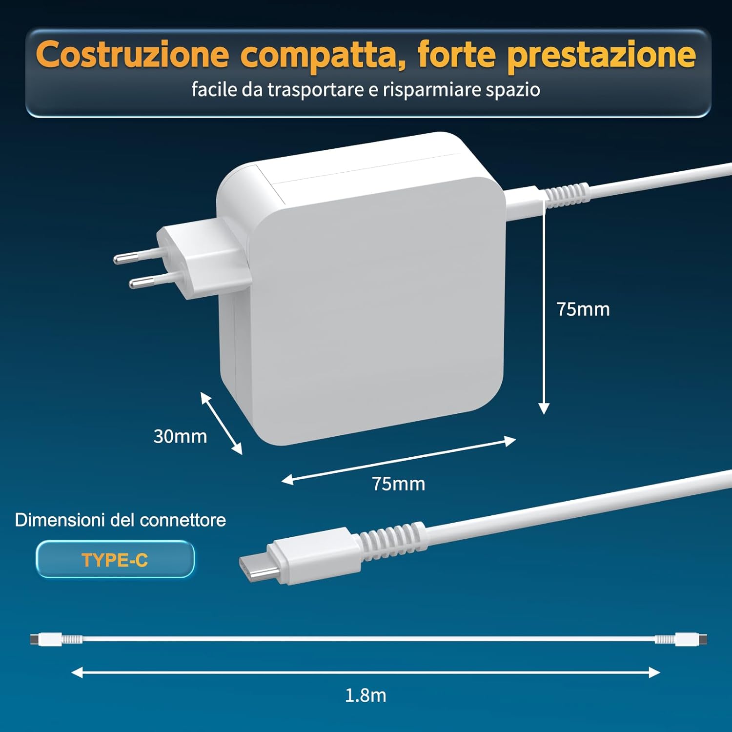 Alimentatore USB C 96W con Cavo 2M - immagine 6