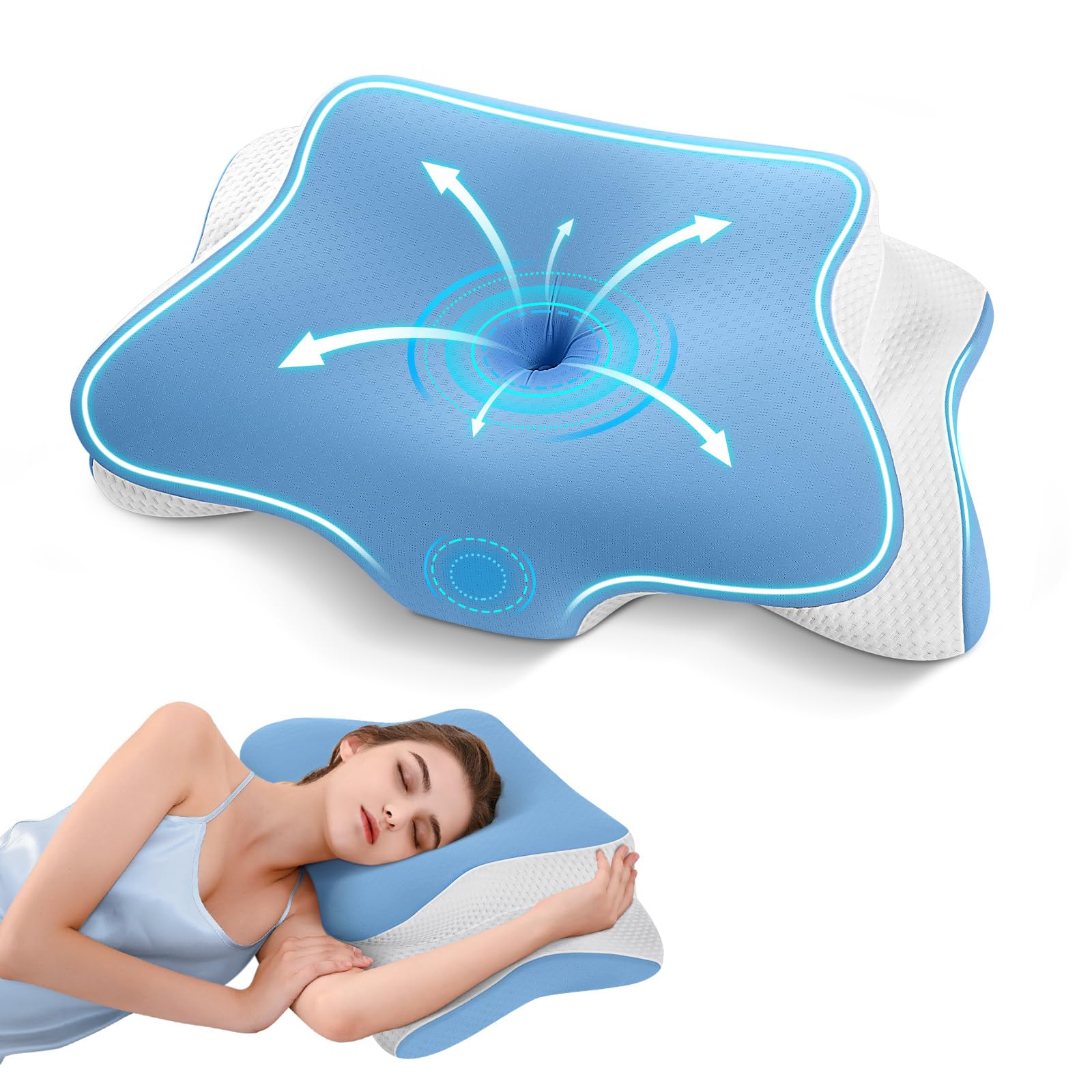 A-pce Cuscino Cervicale Memory Foam Ortopedico, Blu