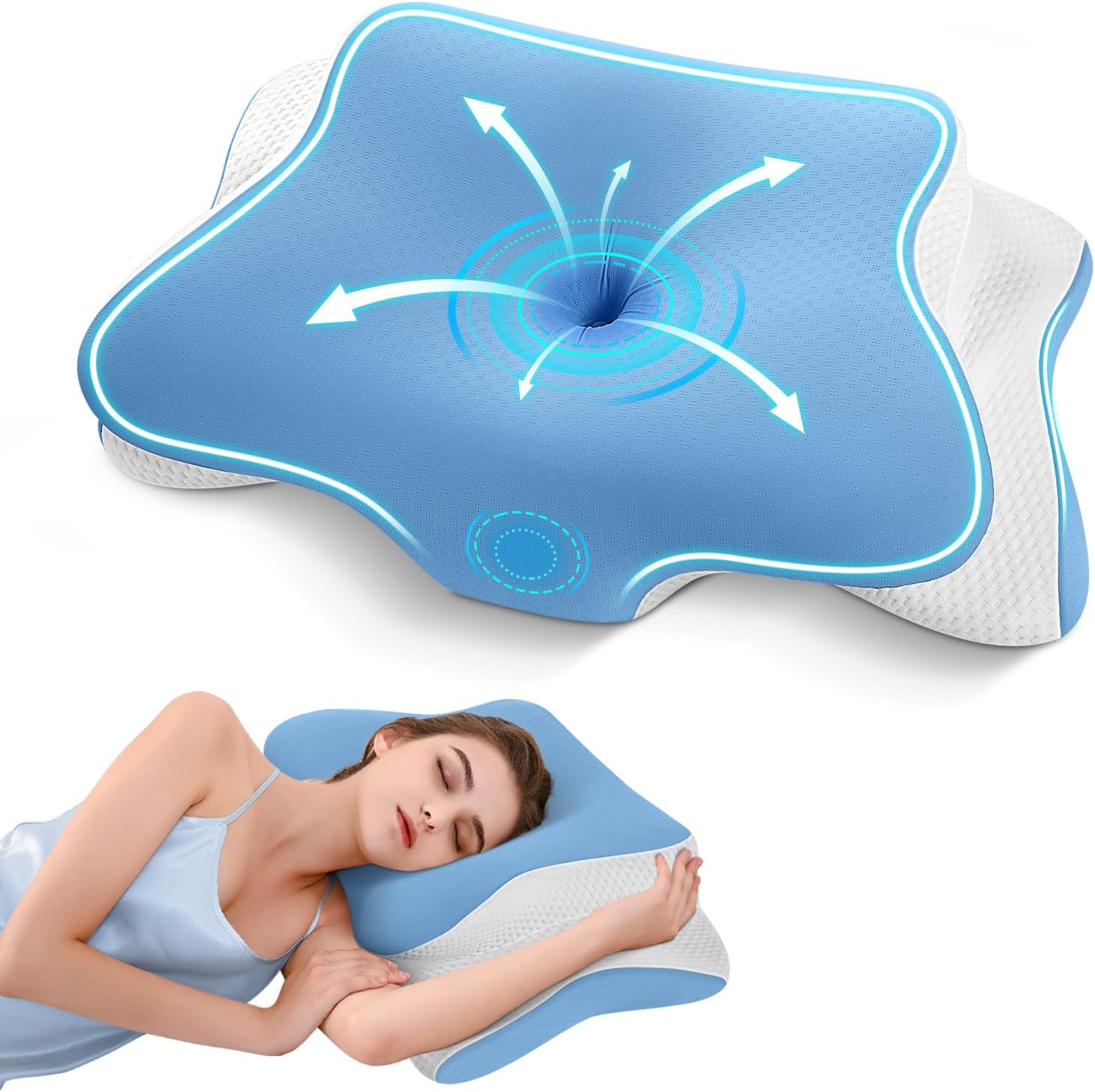 A-pce Cuscino Cervicale Memory Foam Ortopedico, Blu - immagine 1