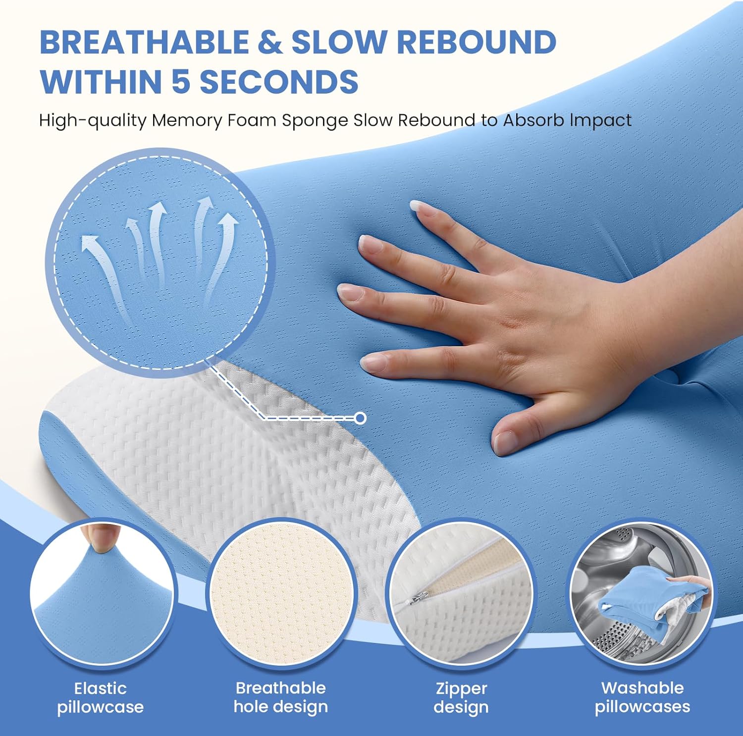 A-pce Cuscino Cervicale Memory Foam Ortopedico, Blu - immagine 5