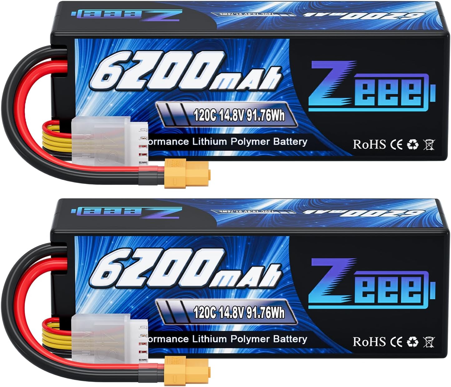 Zeee 4S Lipo 14,8V 120C 6200mAh Batteria RC XT60 (2 pezzi) - immagine 1