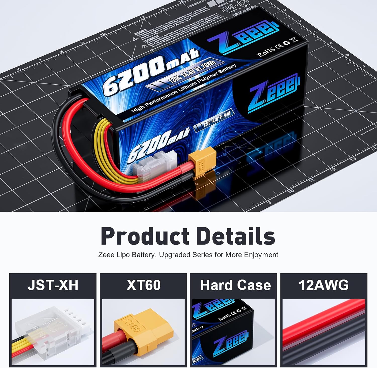 Zeee 4S Lipo 14,8V 120C 6200mAh Batteria RC XT60 (2 pezzi) - immagine 3