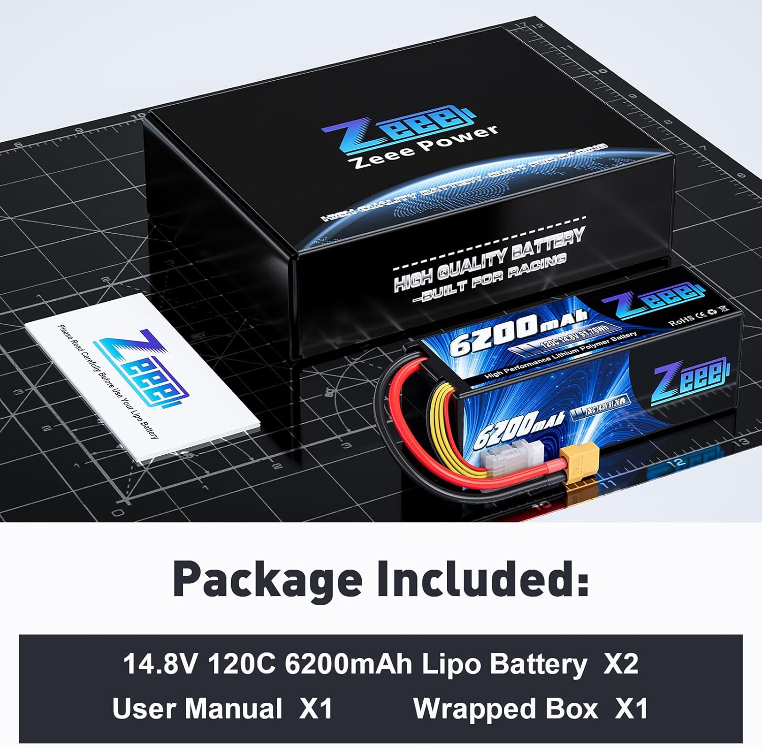 Zeee 4S Lipo 14,8V 120C 6200mAh Batteria RC XT60 (2 pezzi) - immagine 6
