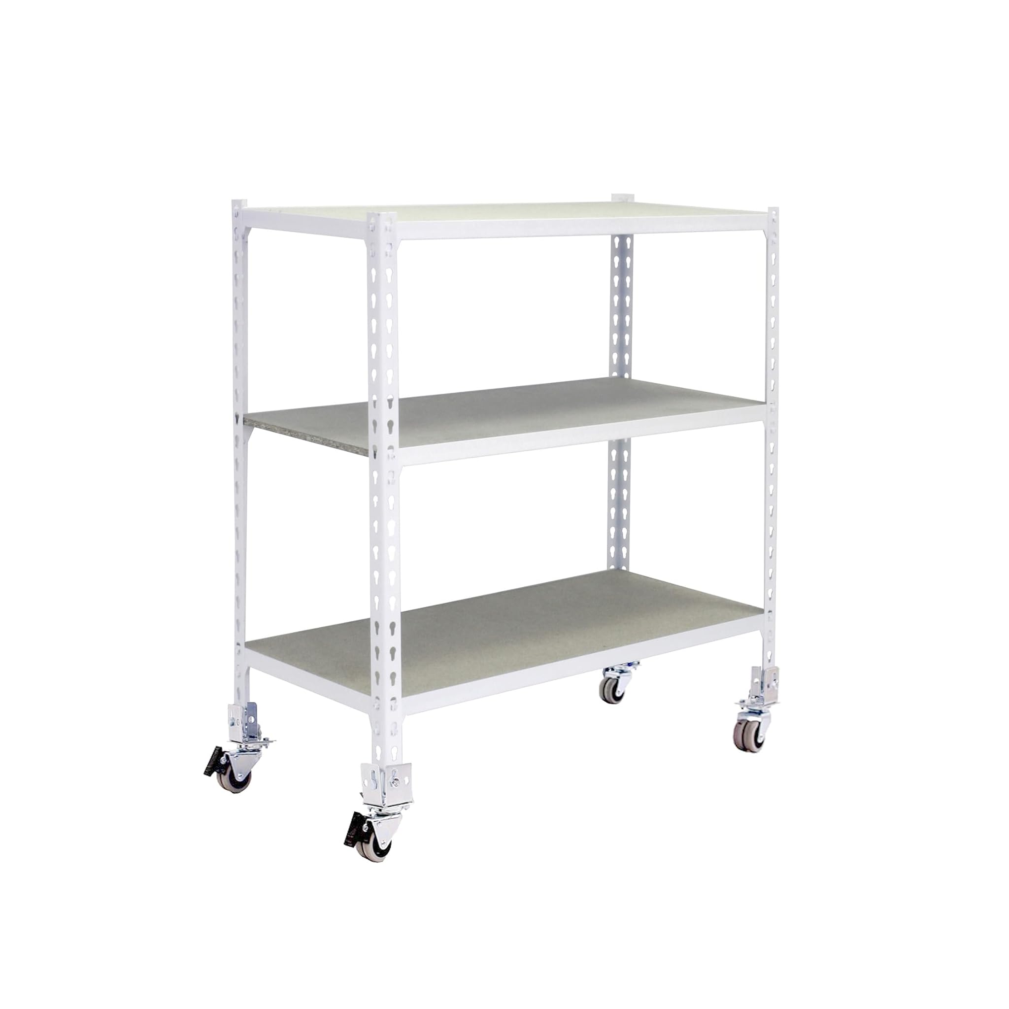 Simon Rack Scaffale Metallo Garage e 3 Ripiani, Capacità di Carico 75 kg e Punto di Flessione, 975x1000x300 mm, Metallo, Scaffalatura per Garage con Ruote, Bianco/Legno - Maderclick