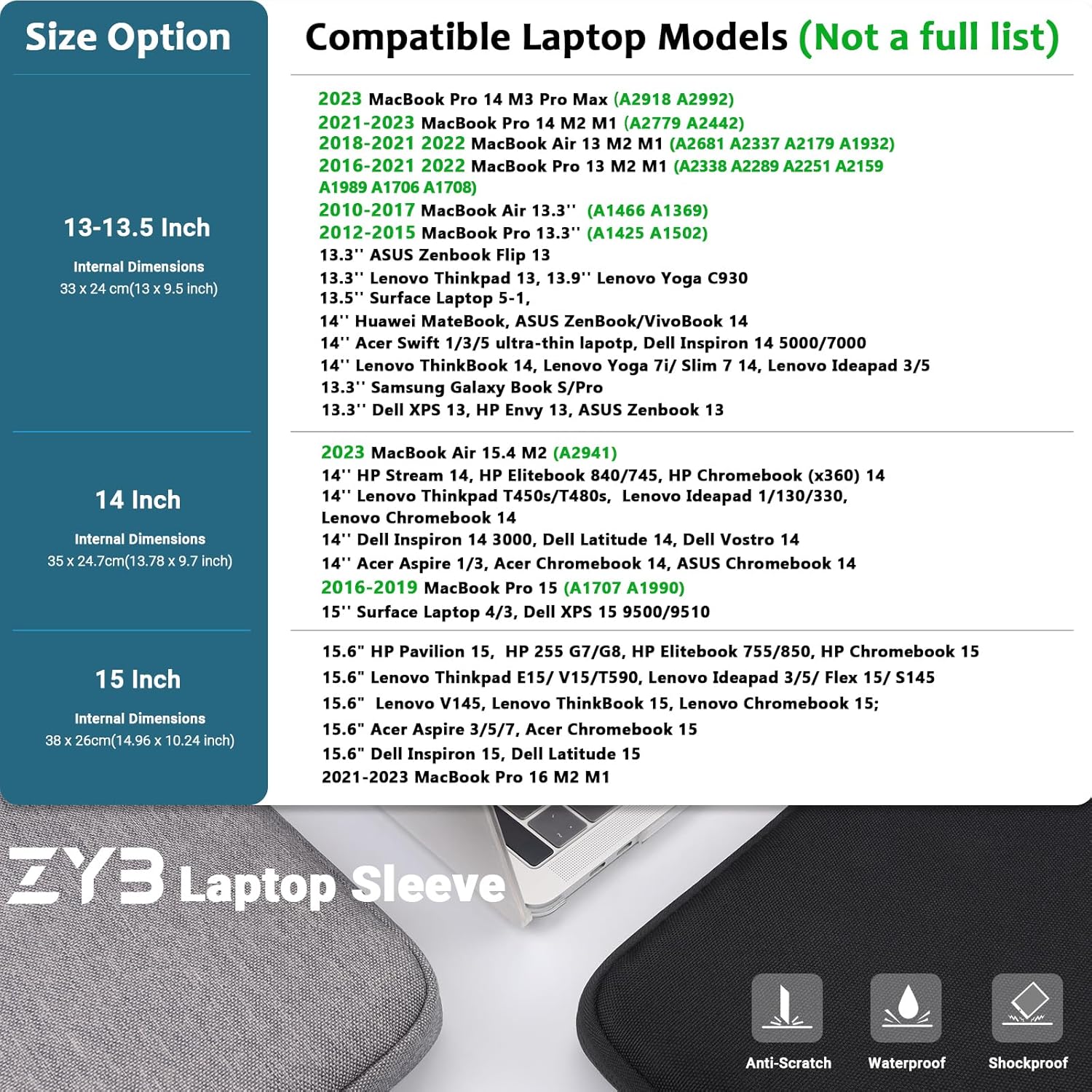 ZYB Custodia PC 15-15,6 Pollici per Laptop, Grigio Scuro - immagine 2