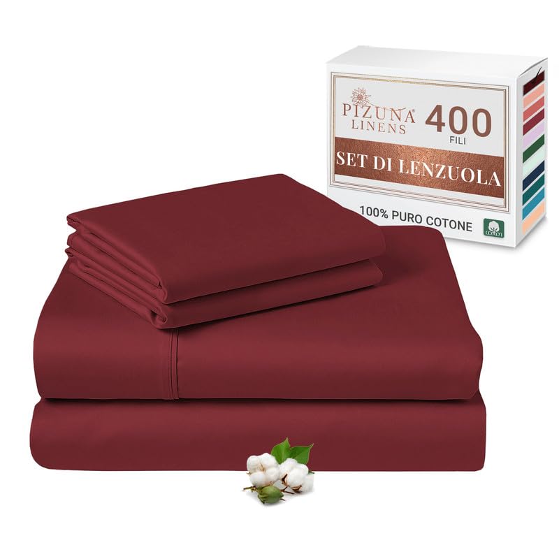 Pizuna Set Lenzuola Letto Super King 180x200 cm, Rio Rosso