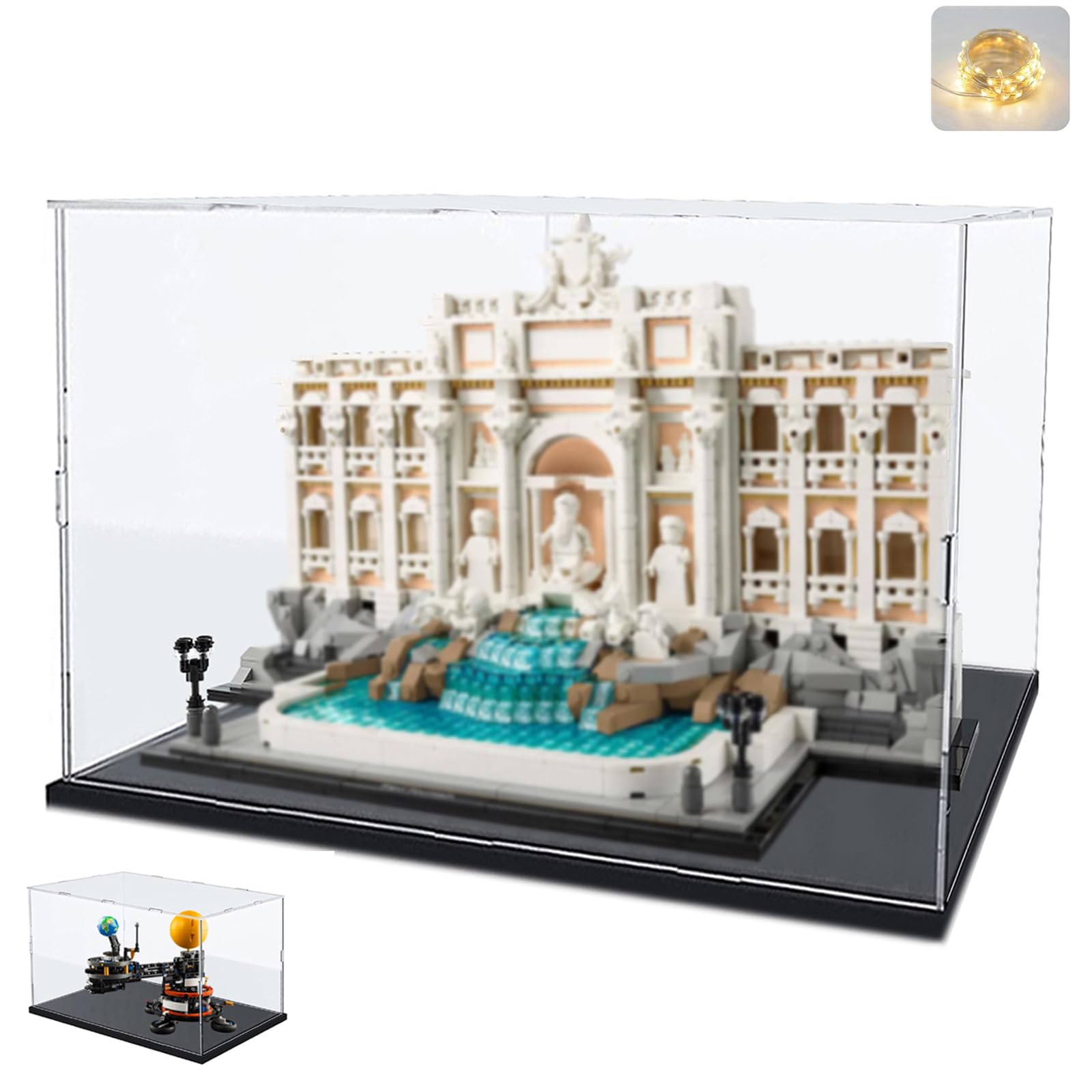 Addensato Teca Plexiglass Acrilico Vetrina Espositiva per Lego 21062 Fontana di Trevi per 42179 Pianeta Terra 72037 42691 Collezionismo, Vetrinetta Trasparente Scatola con Led, Interno Nero 40x20x30cm