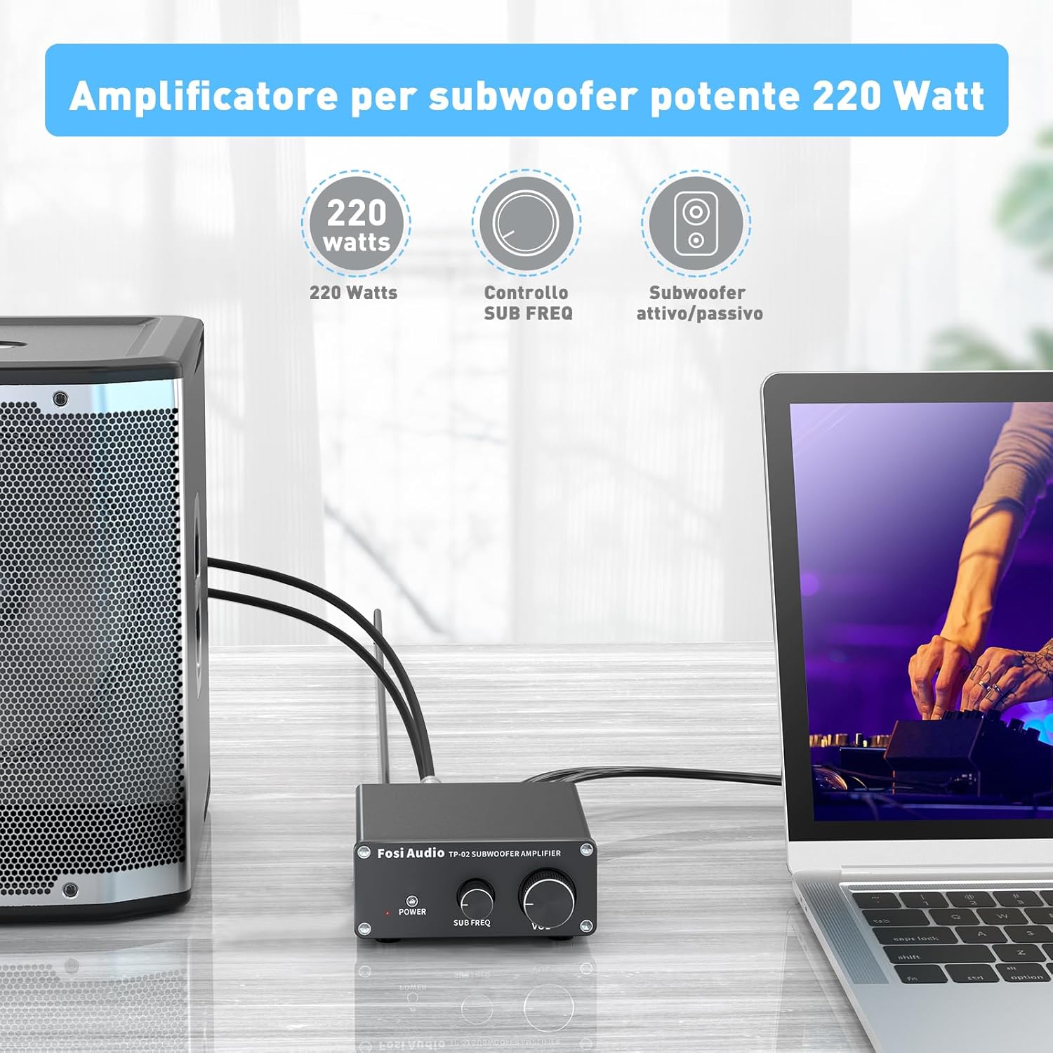 Fosi Audio TP-02 - Mini Amplificatore Subwoofer 220W - immagine 4