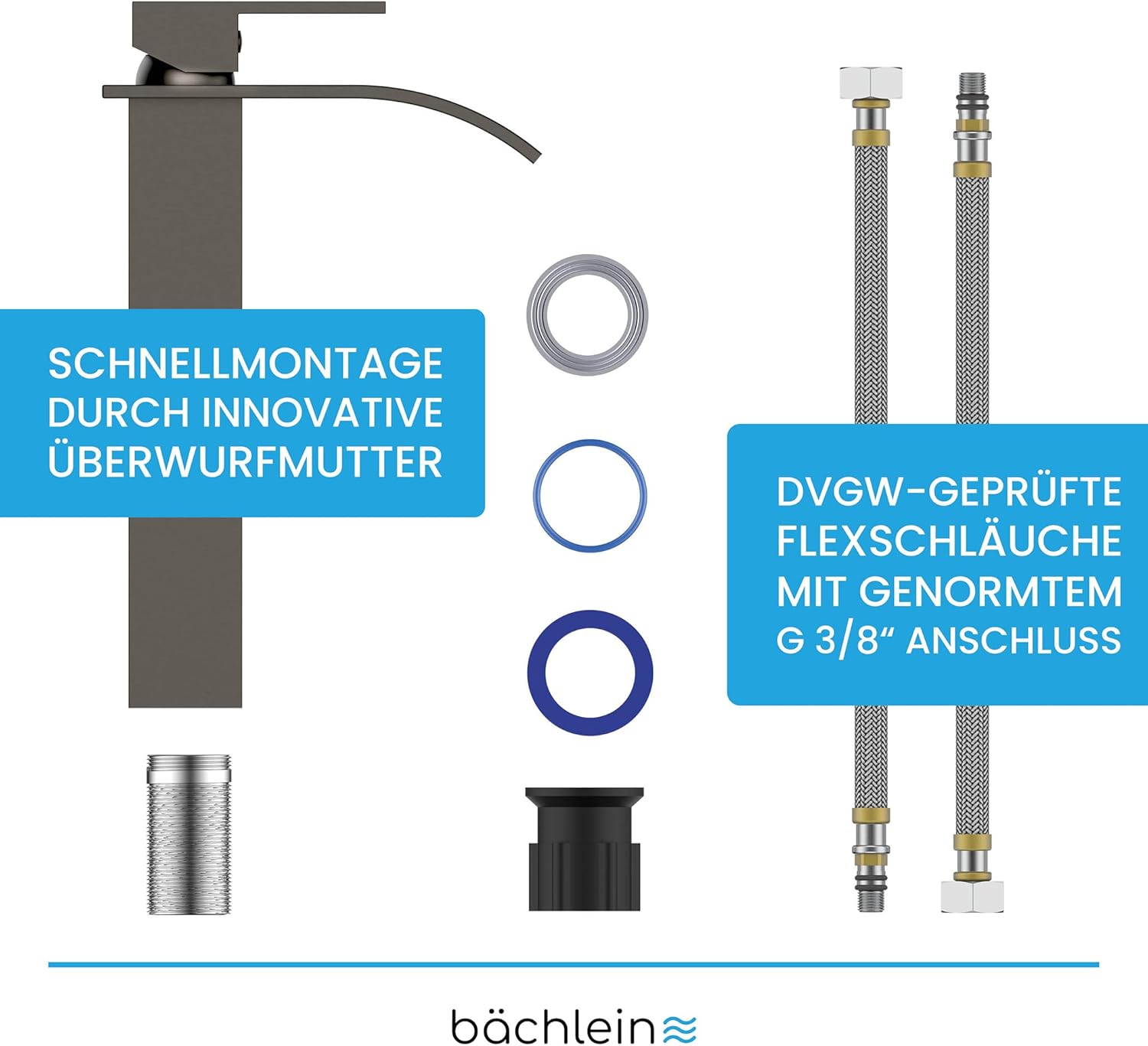 Bächlein Rubinetto Bagno Tamina Alto a Cascata, Antracite - immagine 5