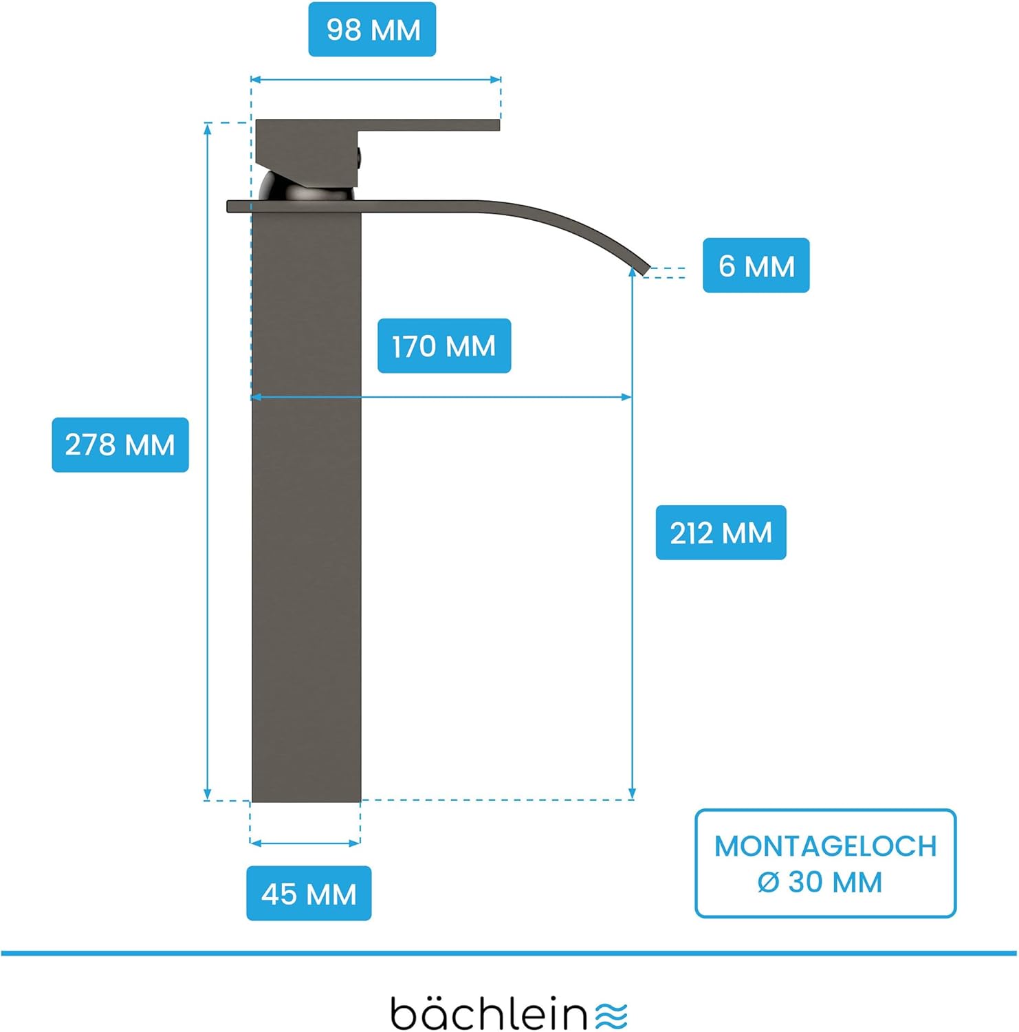 Bächlein Rubinetto Bagno Tamina Alto a Cascata, Antracite - immagine 6
