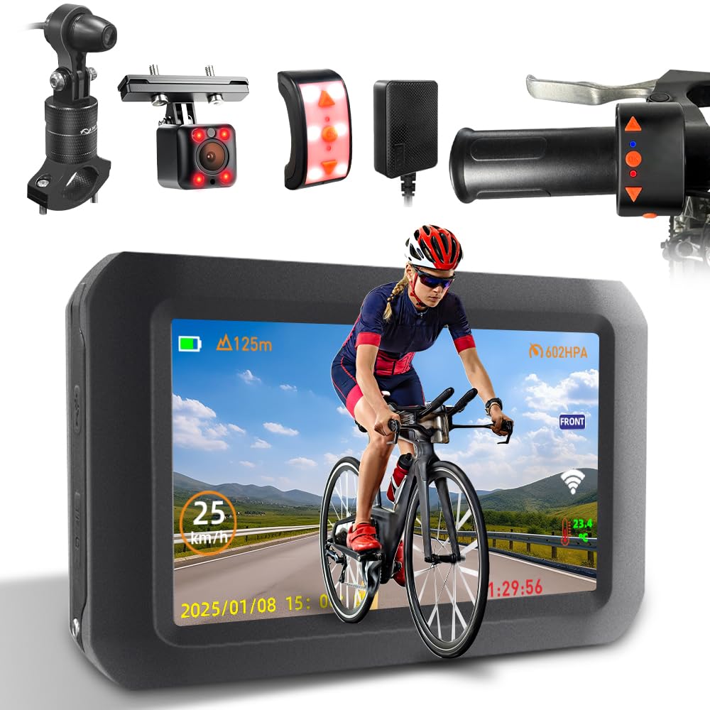Vsysto Telecamera per Bicicletta WiFi GPS 4 Pollici