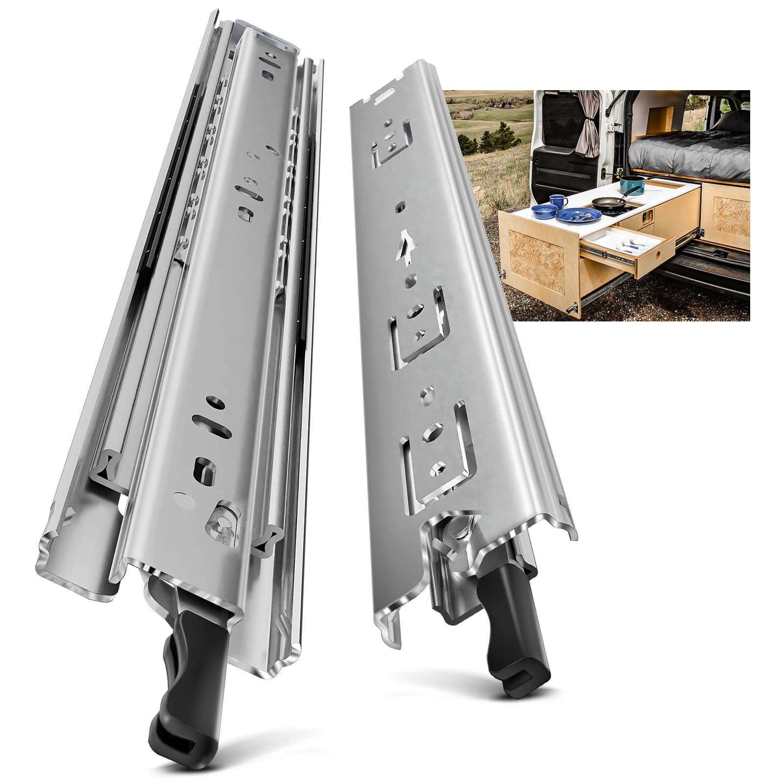 Aolisheng Guide Cassetti Carichi Pesanti 600mm con Blocco (1 Paio)