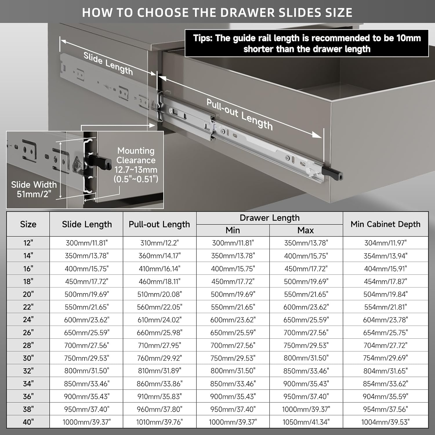 Aolisheng Guide Cassetti Carichi Pesanti 600mm con Blocco (1 Paio) - immagine 2