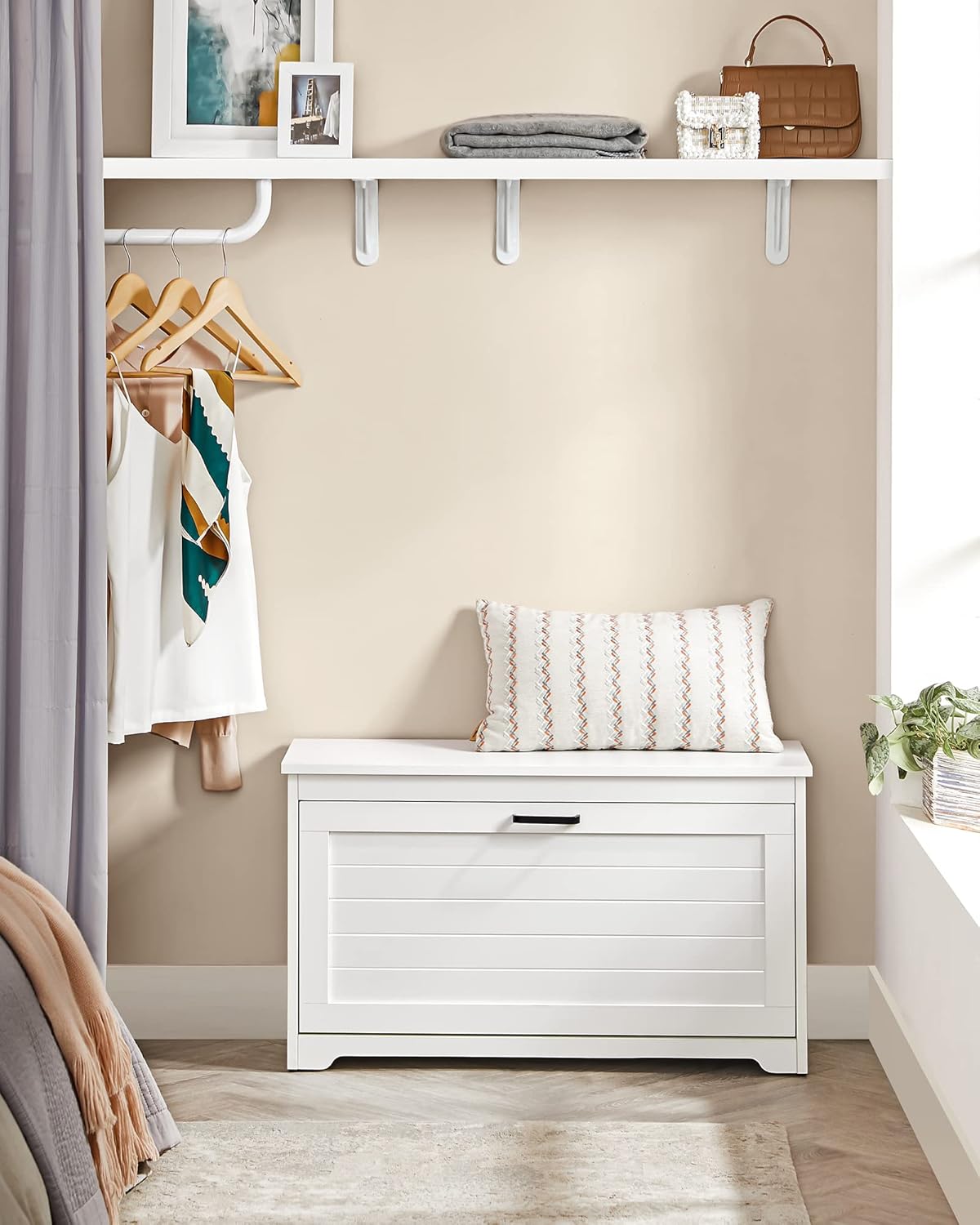 Vasagle Panca Scarpiera da Ingresso 80x30x46 cm, Bianco - immagine 3