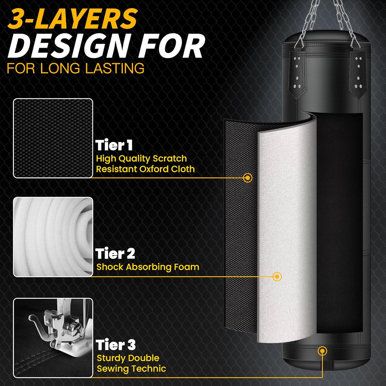 Prorobust Sacco da Boxe Oxford Pesante 120cm, Nero - immagine 2