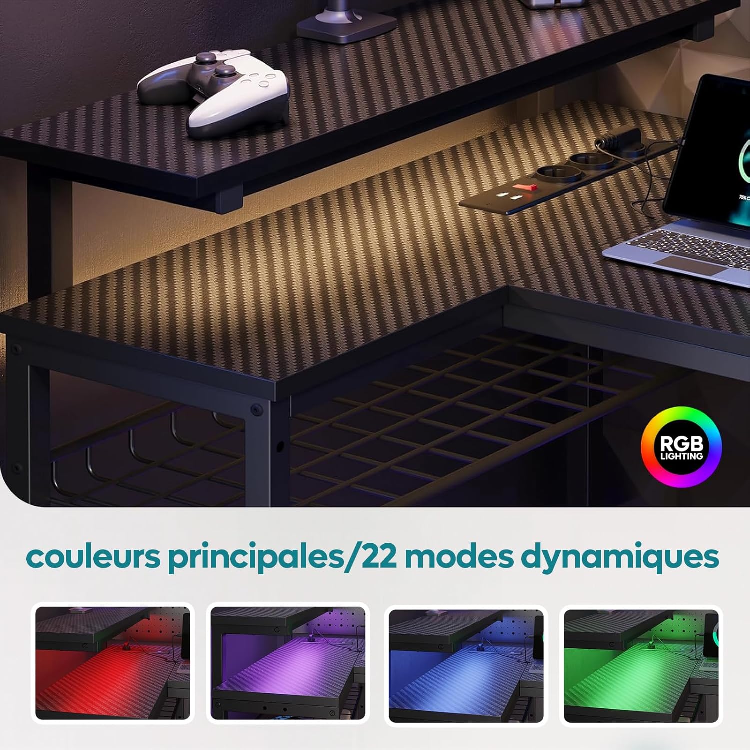 Bestier Scrivania a L con Prese e Luci LED - immagine 5