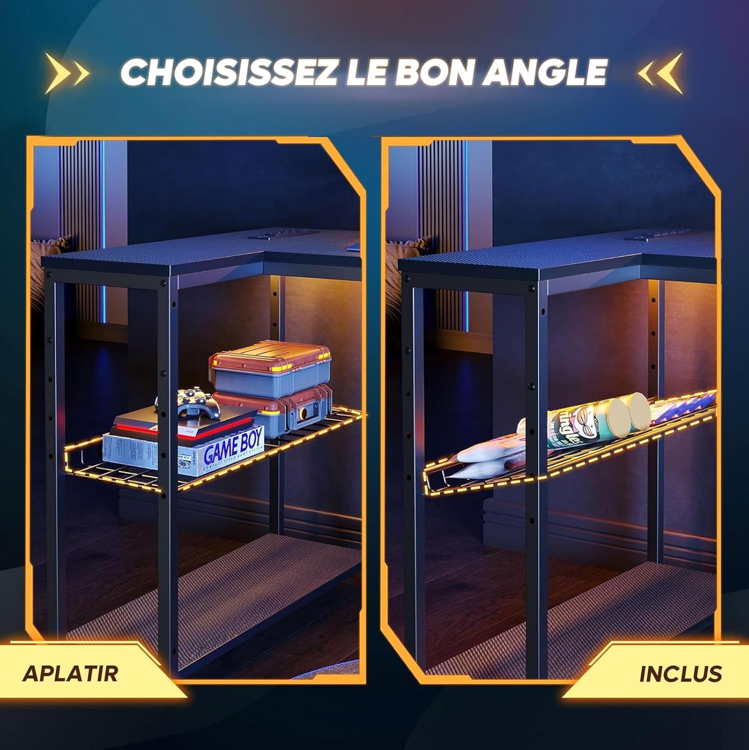 Bestier Scrivania a L con Prese e Luci LED - immagine 7