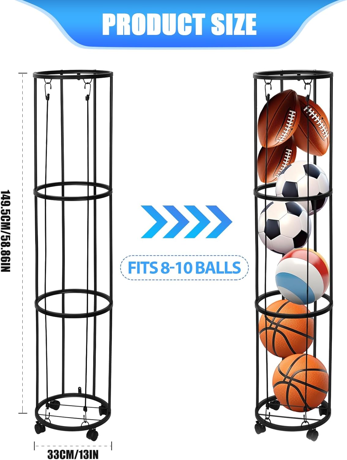 homdat Rastrelliera Verticale 3 Livelli per Palloni - immagine 2