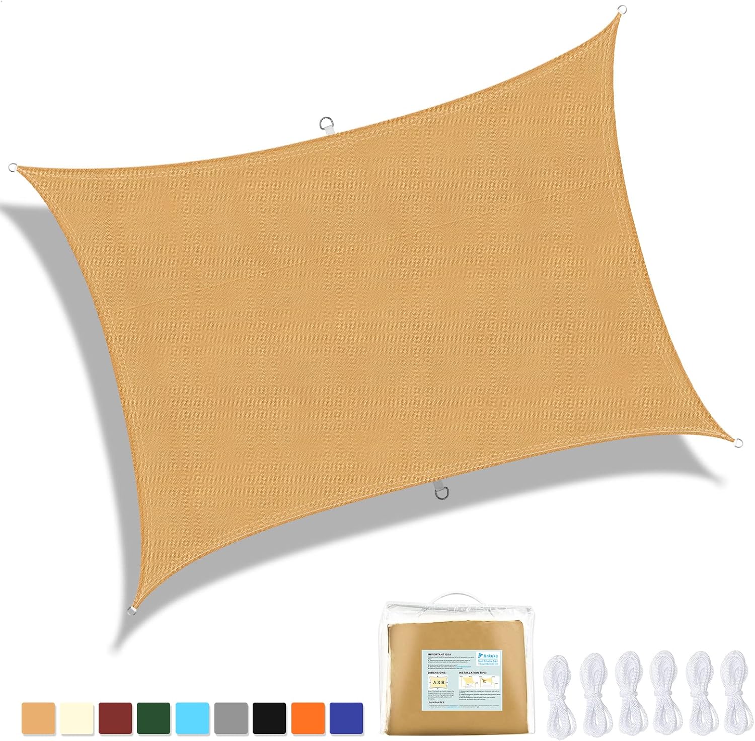 Ankuka Vela Ombreggiante Rettangolare 3x5m, Sabbia - immagine 2