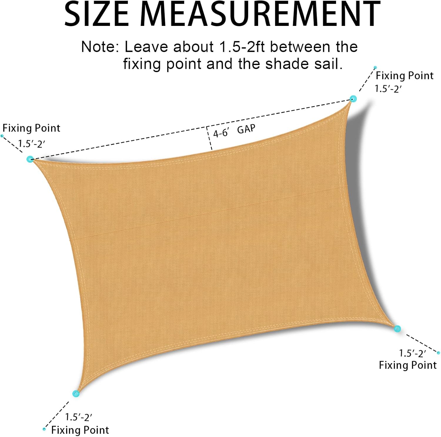 Ankuka Vela Ombreggiante Rettangolare 3x5m, Sabbia - immagine 8