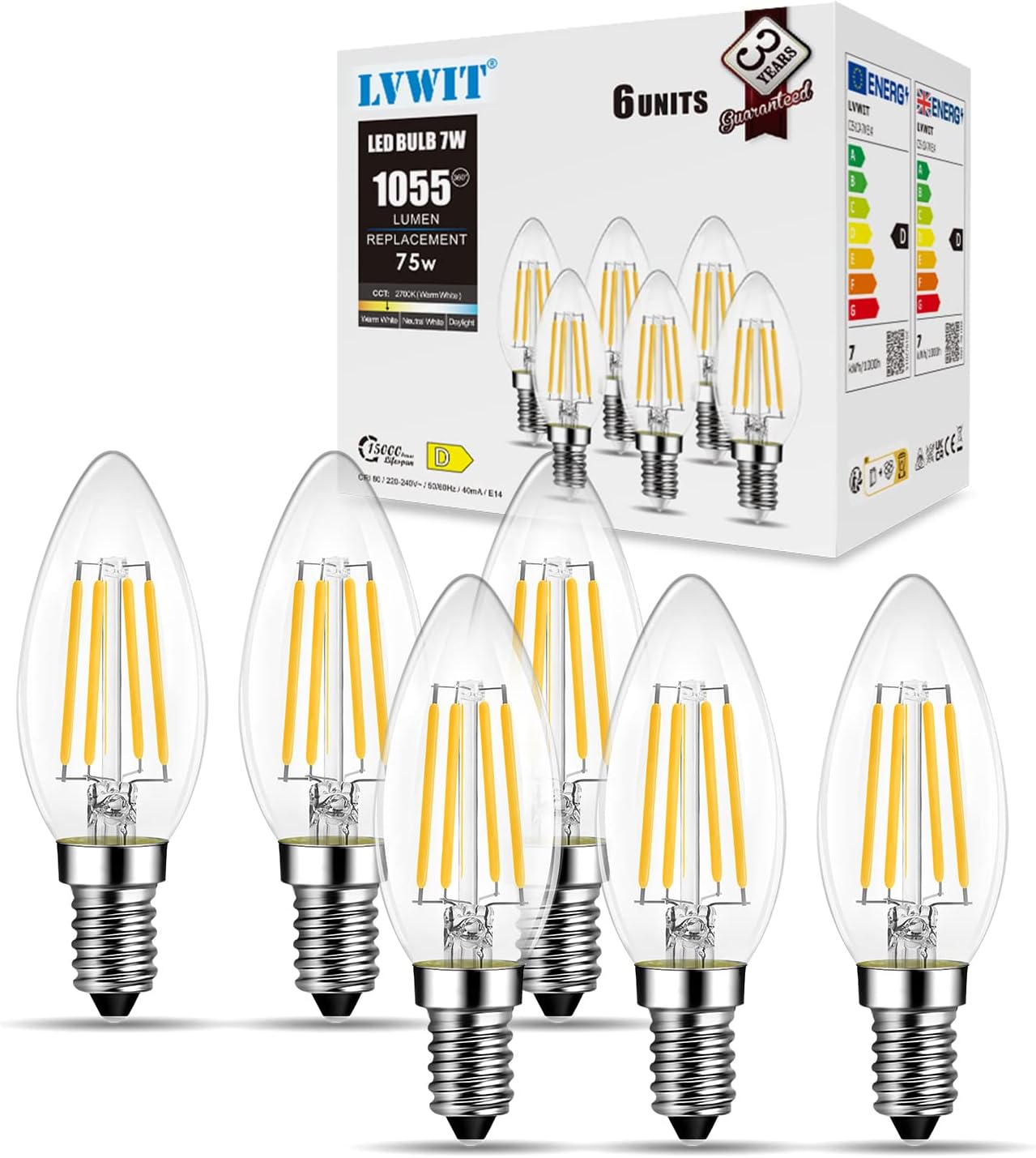 Lvwit Lampadine Filamento LED E14 7W (6 Pezzi) - immagine 5