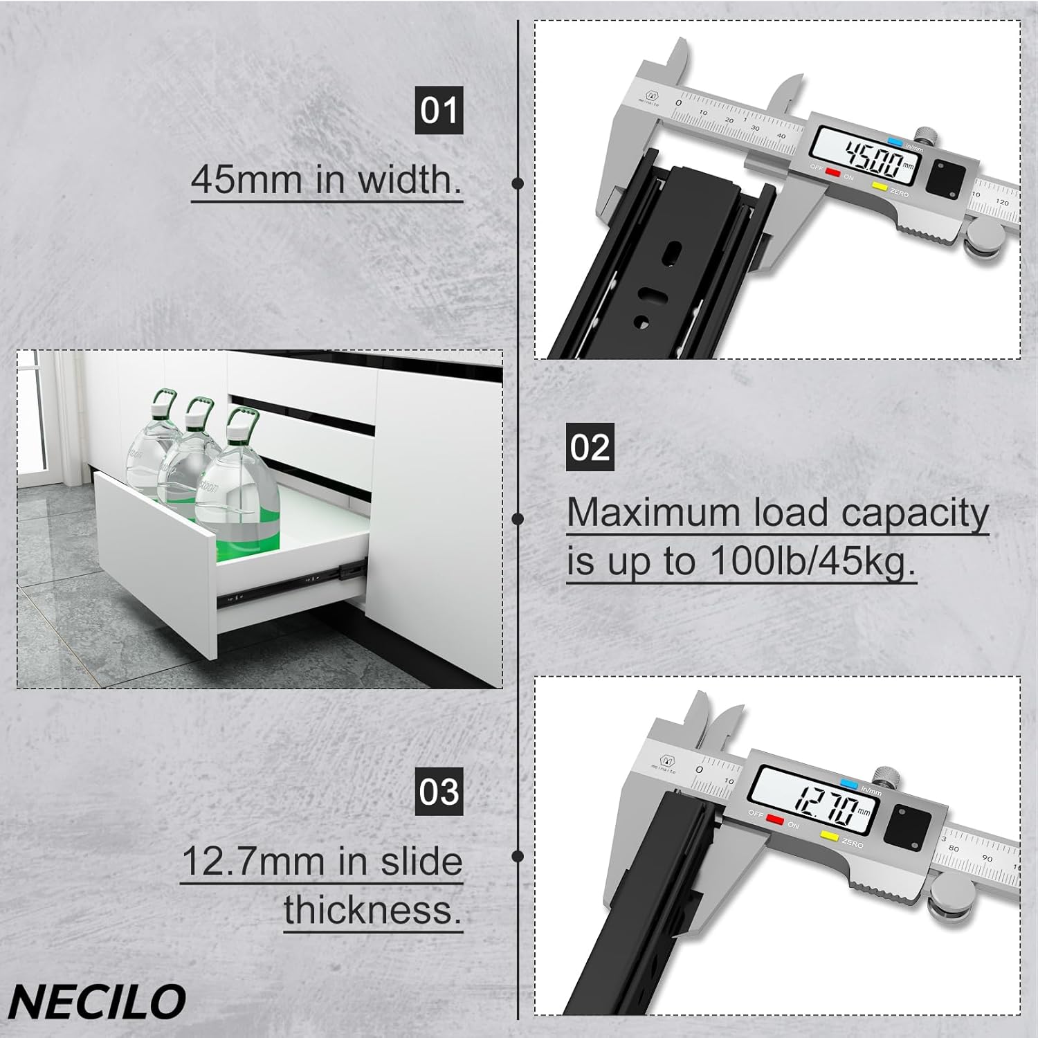 Necilo Guide Push-to-Open per Cassetti 400mm, Nero - immagine 2