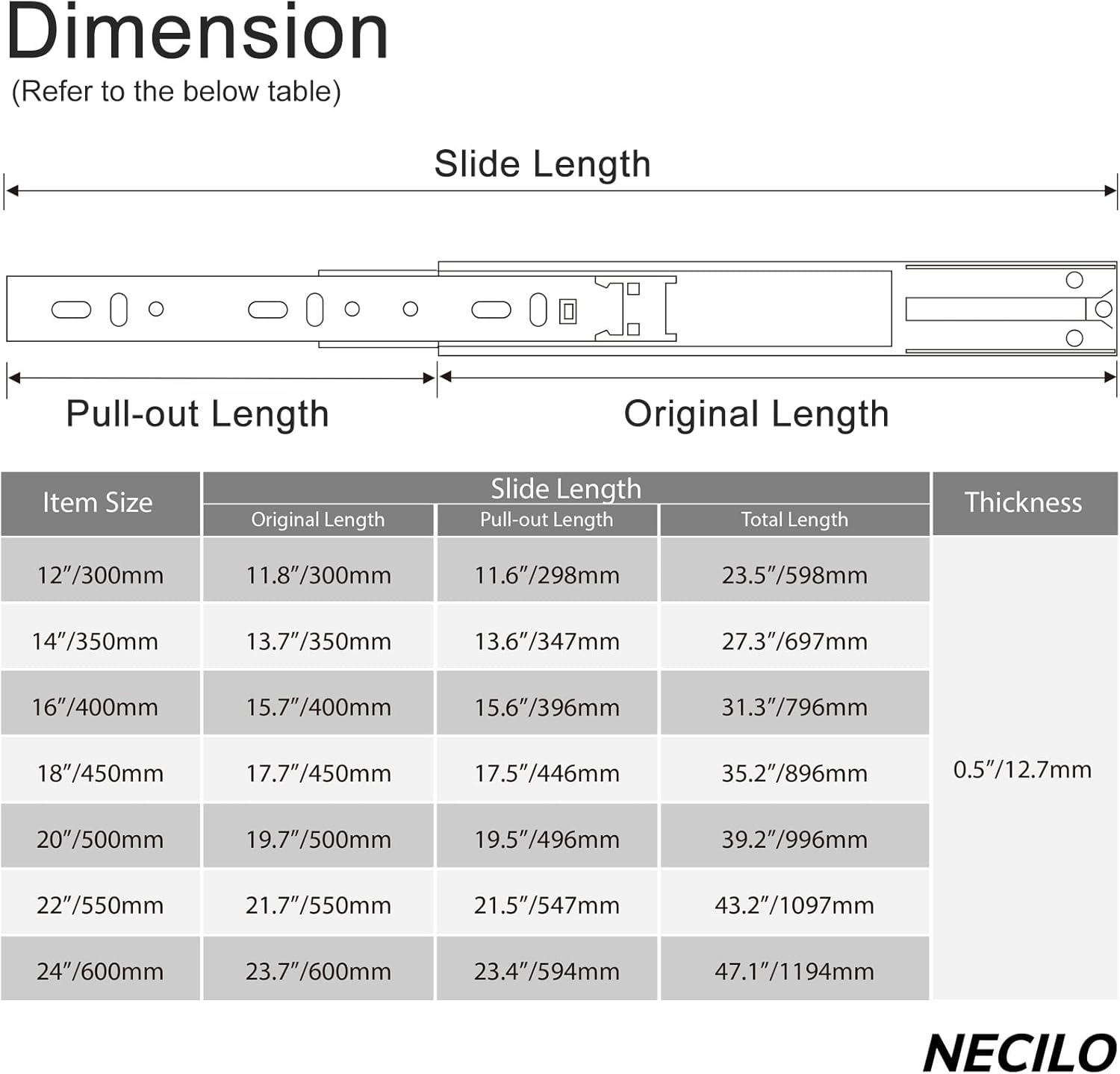 Necilo Guide Push-to-Open per Cassetti 400mm, Nero - immagine 3
