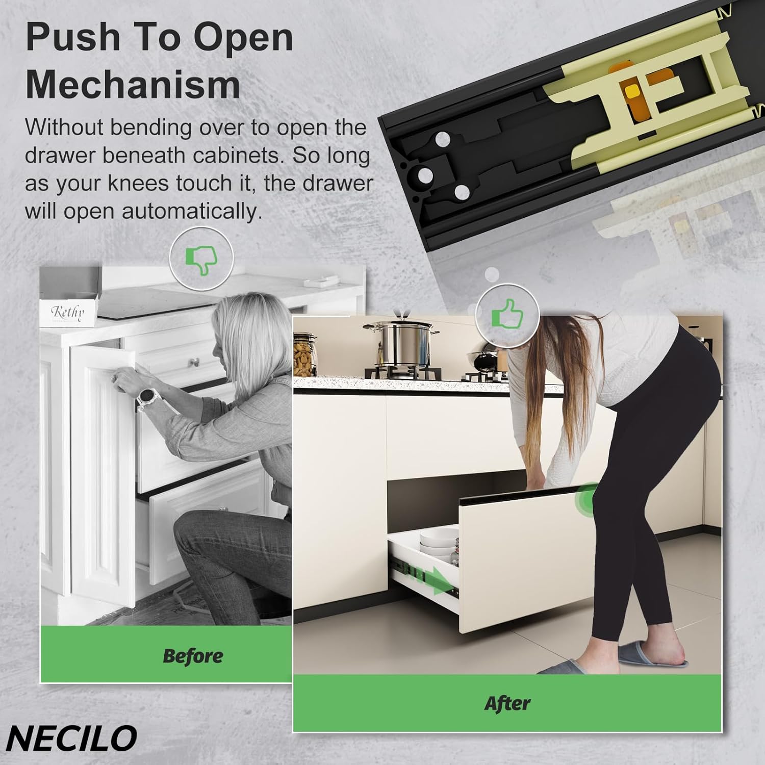 Necilo Guide Push-to-Open per Cassetti 400mm, Nero - immagine 4
