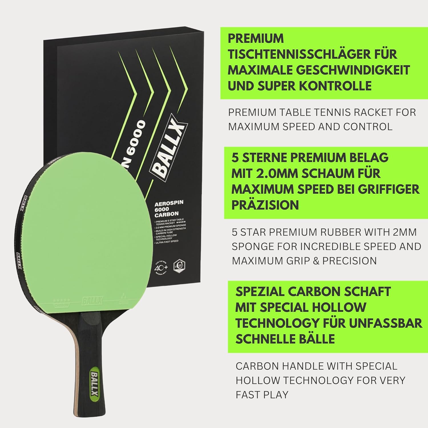 Ballx Pro Carbon - Racchetta da Ping Pong AeroSpin 6000 - immagine 3