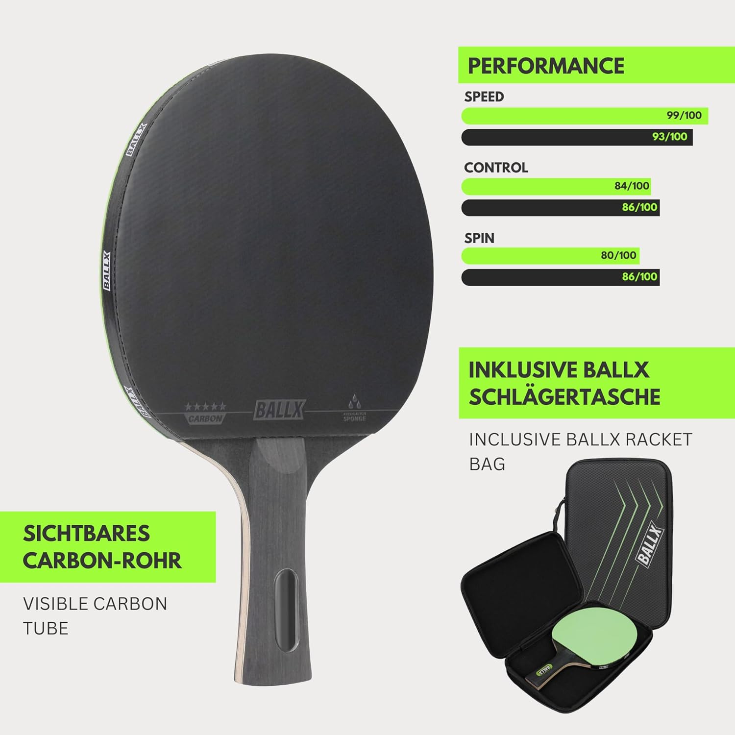 Ballx Pro Carbon - Racchetta da Ping Pong AeroSpin 6000 - immagine 4
