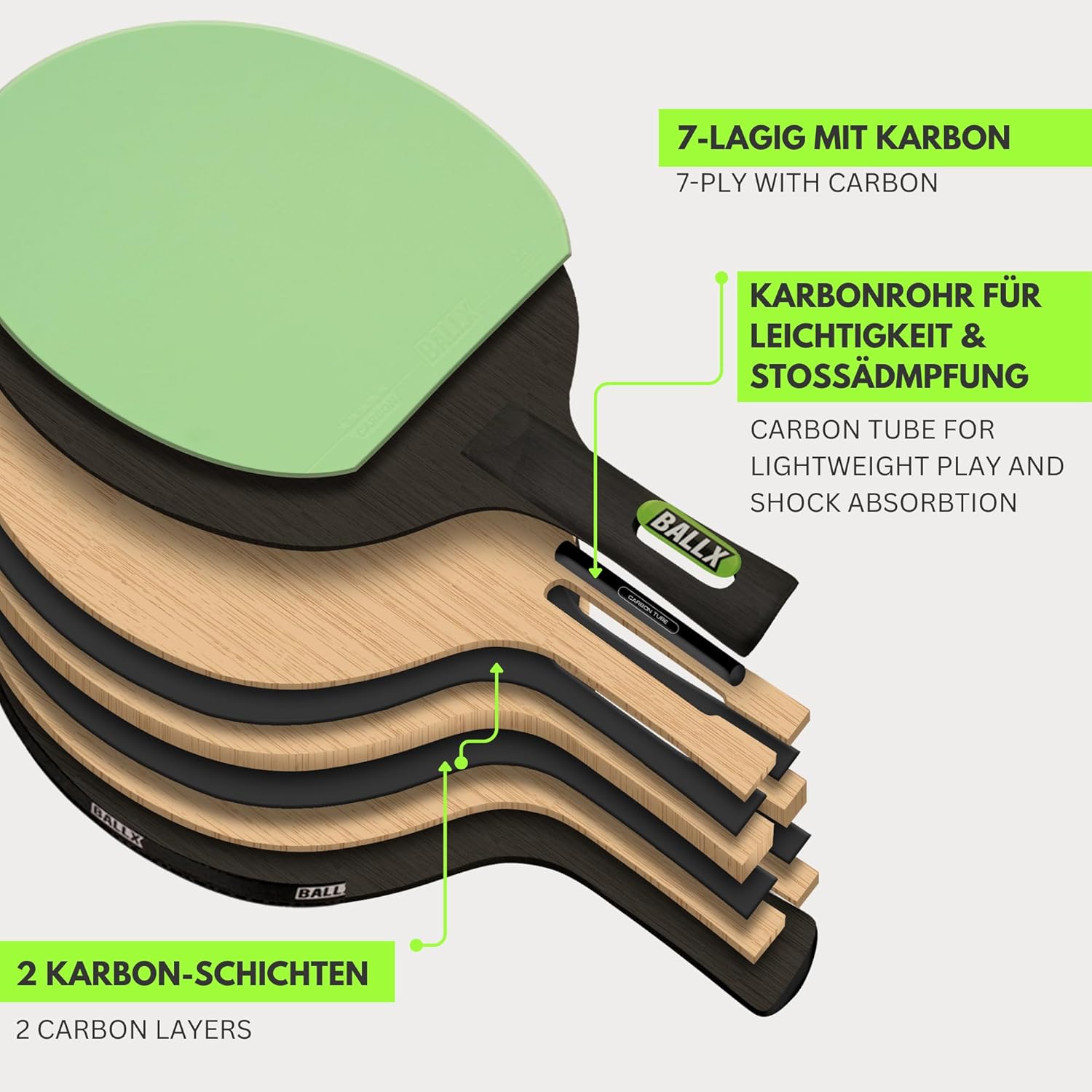 Ballx Pro Carbon - Racchetta da Ping Pong AeroSpin 6000 - immagine 6