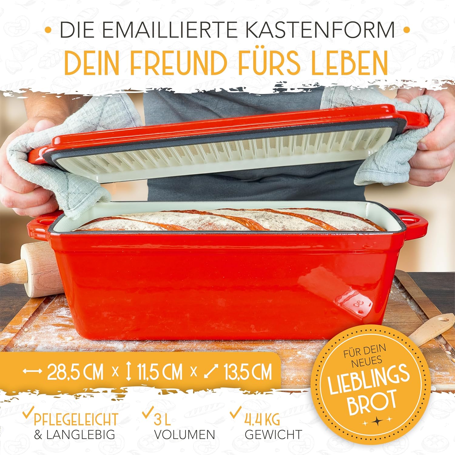 Krustenzauber Stampo Pane Smaltato 28cm con Coperchio - immagine 5