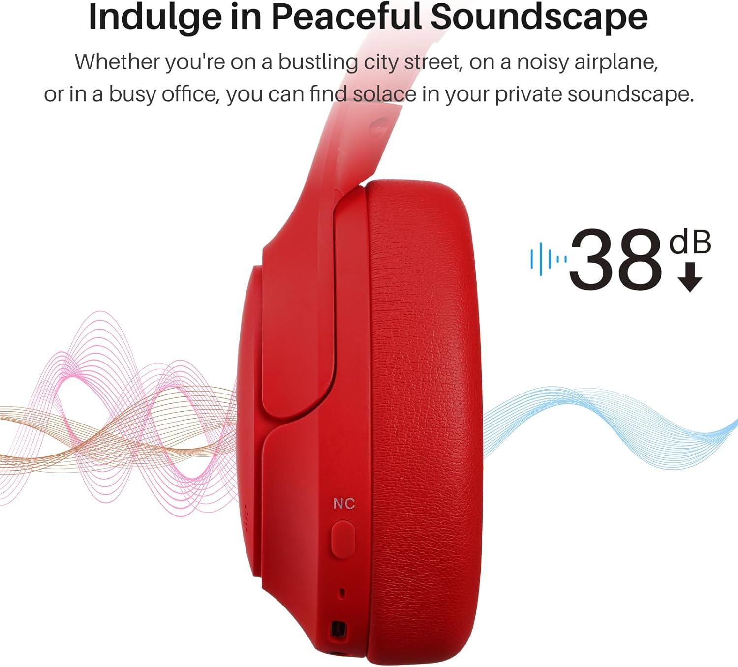 Tozo HT2 Cuffie Bluetooth 5.3 ANC Ibrido, Rosso Intenso - immagine 3