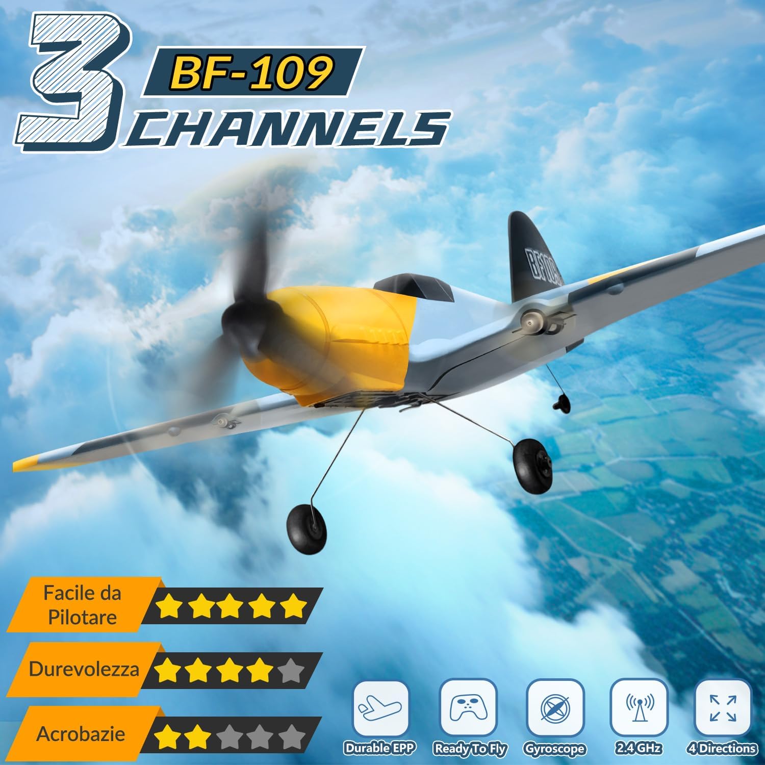 HAWK'S WORK Aereo RC BF-109 3 Canali Pronto al Volo - immagine 2