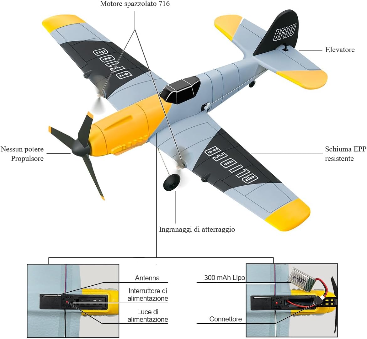 HAWK'S WORK Aereo RC BF-109 3 Canali Pronto al Volo - immagine 7