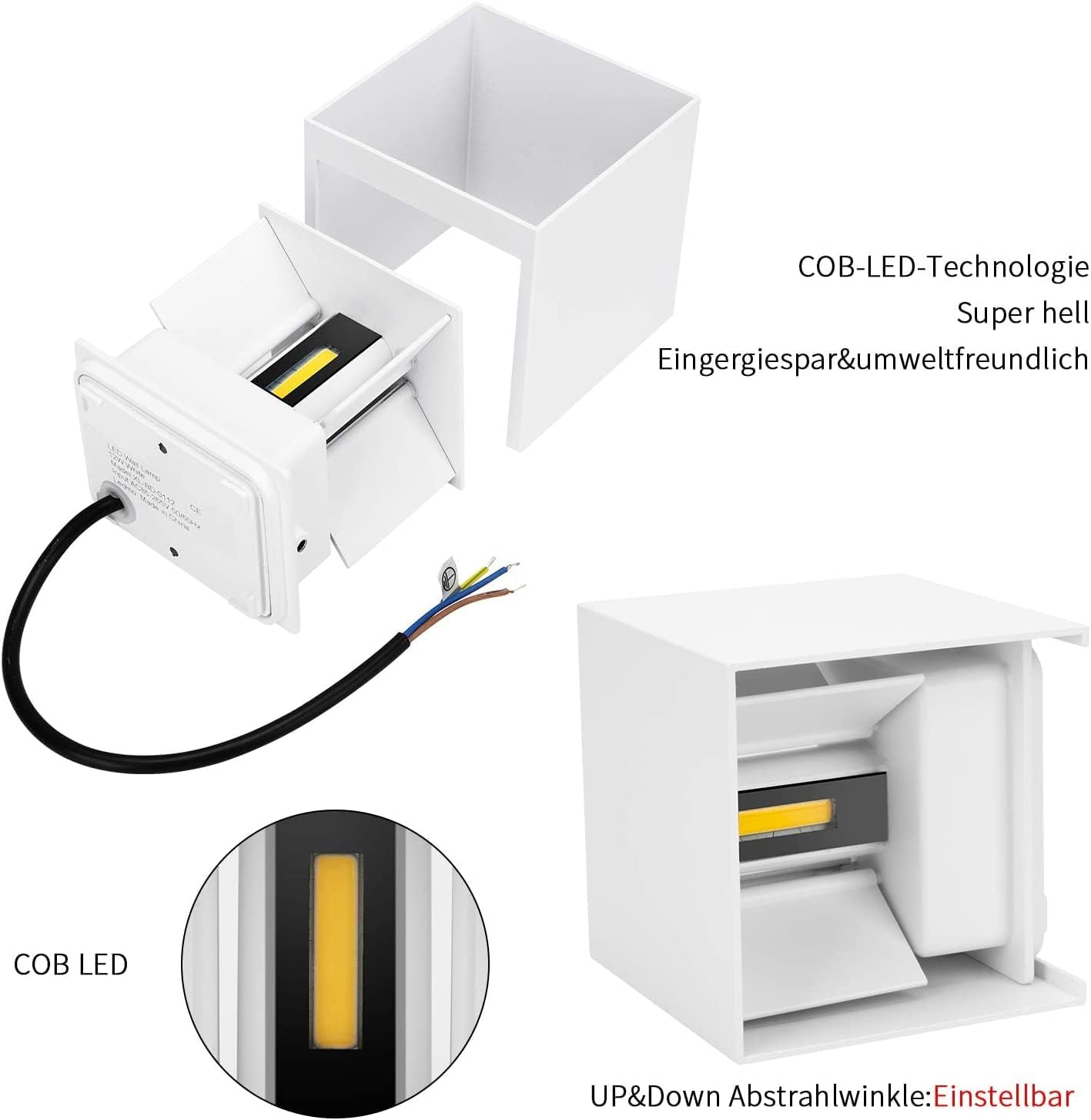 Ledmo Applique da Parete Interno/Esterno 12W (4 Pezzi) - immagine 3