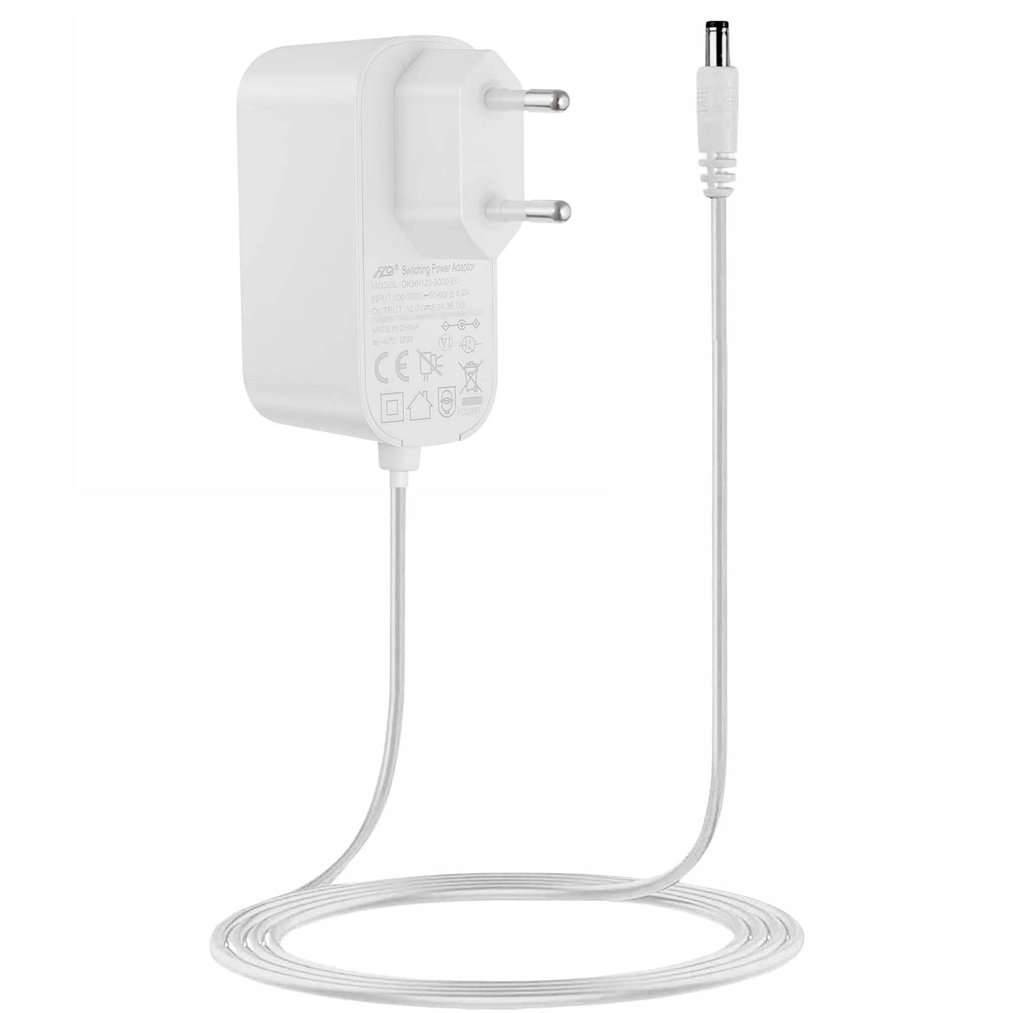 Alimentatore 12V 1A con Connettore DC 5,5x2,1mm, Bianco