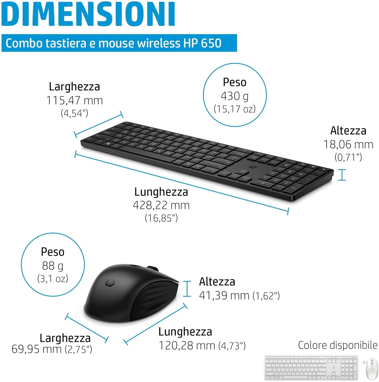 Hp 650 Tastiera e Mouse Wireless, Bianca - immagine 4