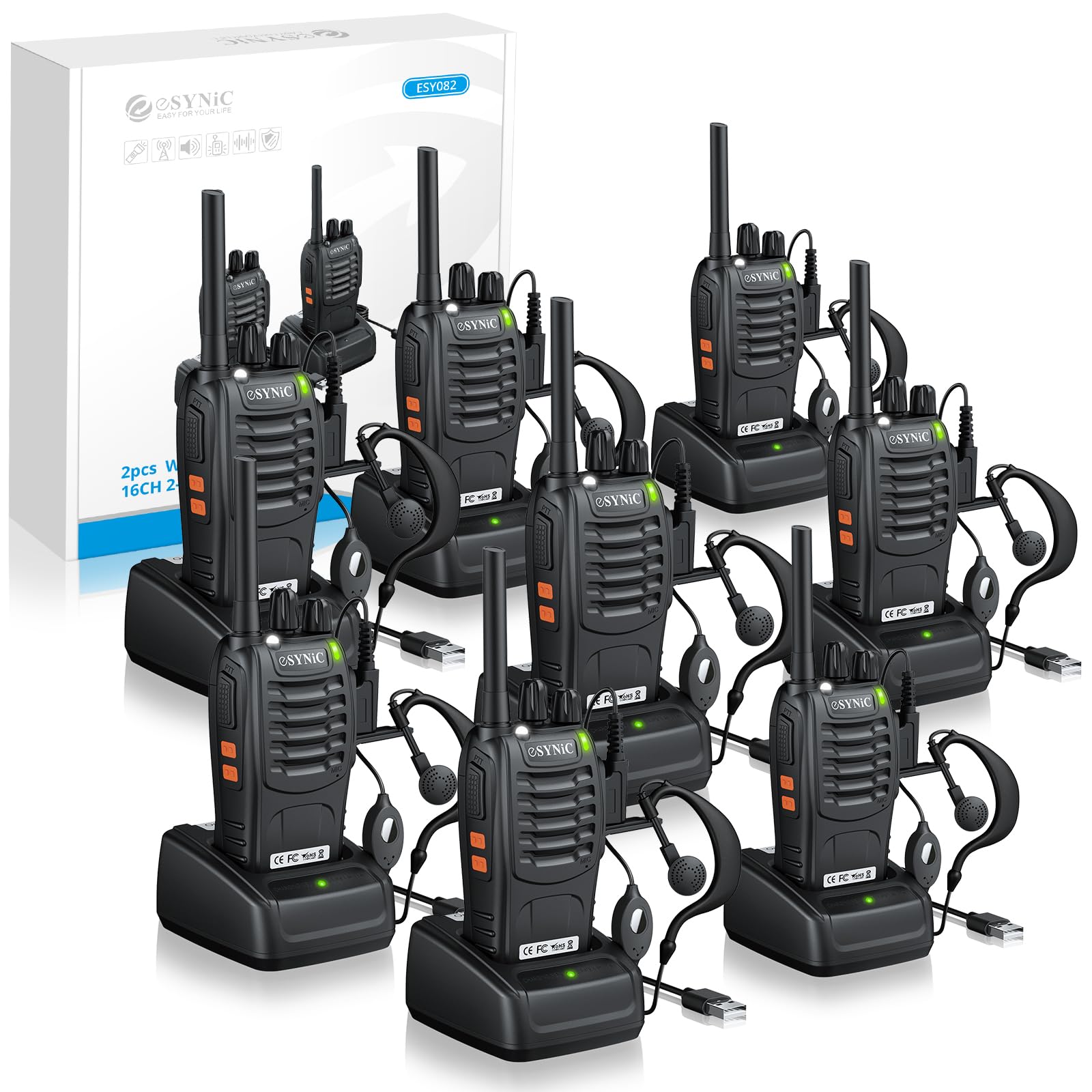 Esynic 4 Paia Walkie Talkie Ricaricabile PMR446MHz